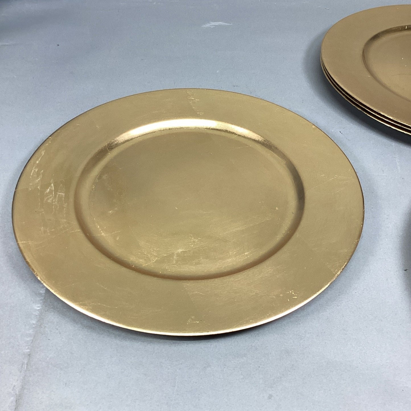 Set Of 9 Gold Gilt Chargers - 14”D