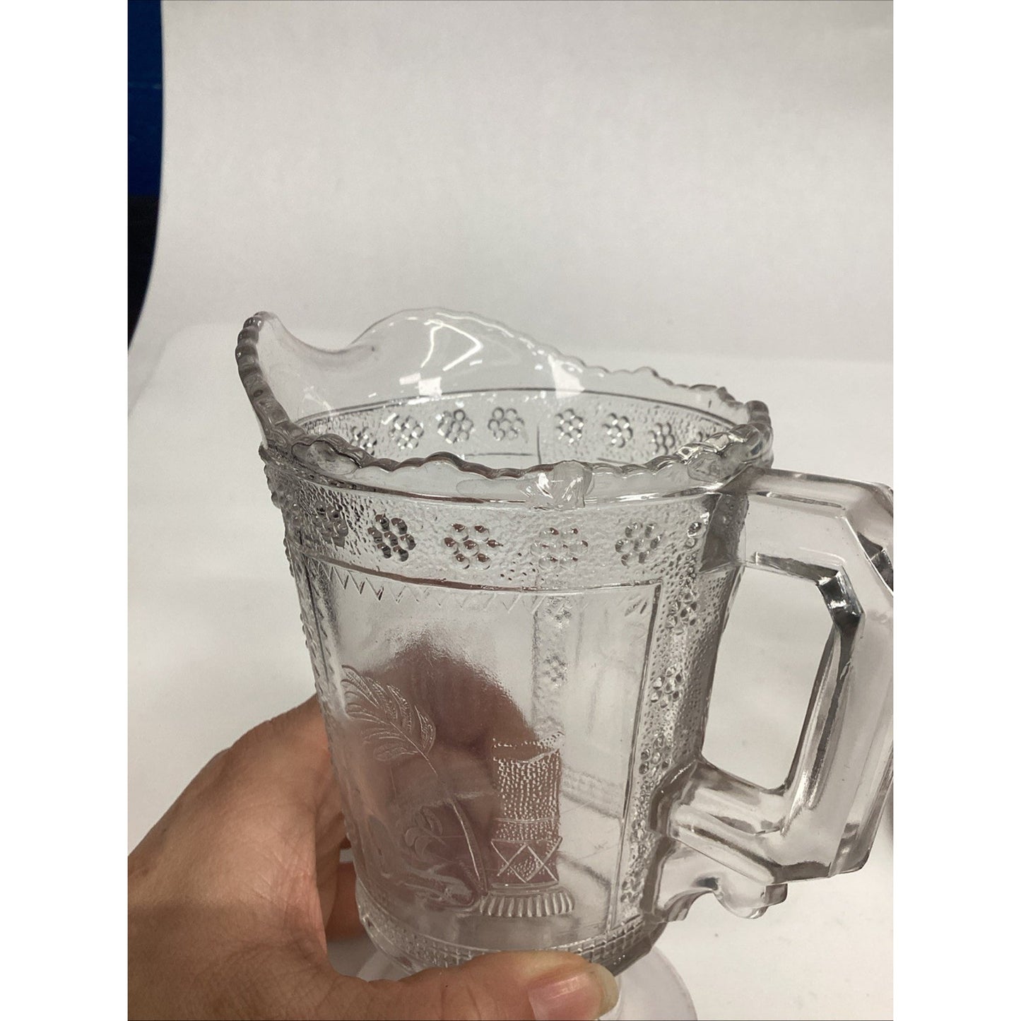2 Antique Victorian 1880s Adams & Co. EAPG “Egyptian” Pattern Glass Pitcher – 6”