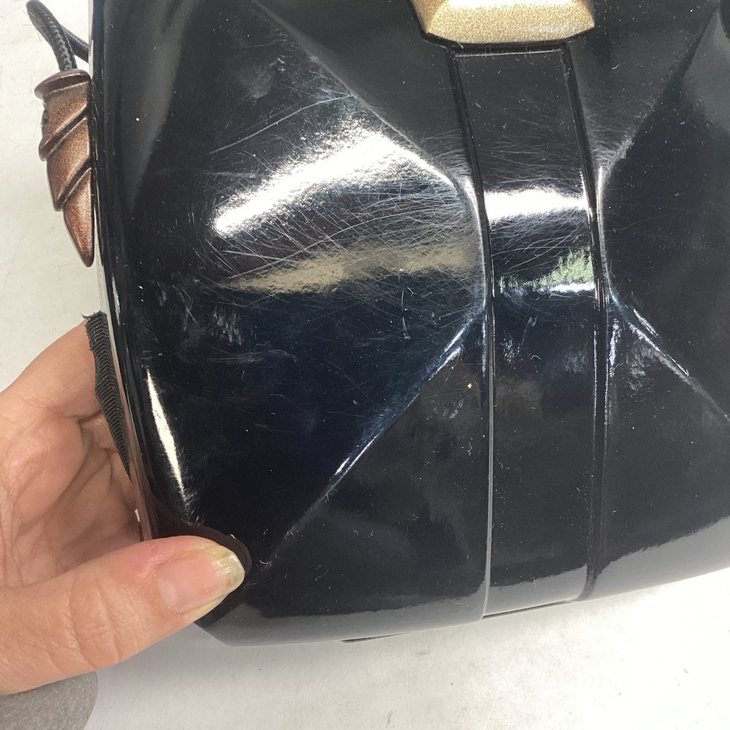 1980s Marc Levine Lacquered Black Hard Shell Bag W/ Strap