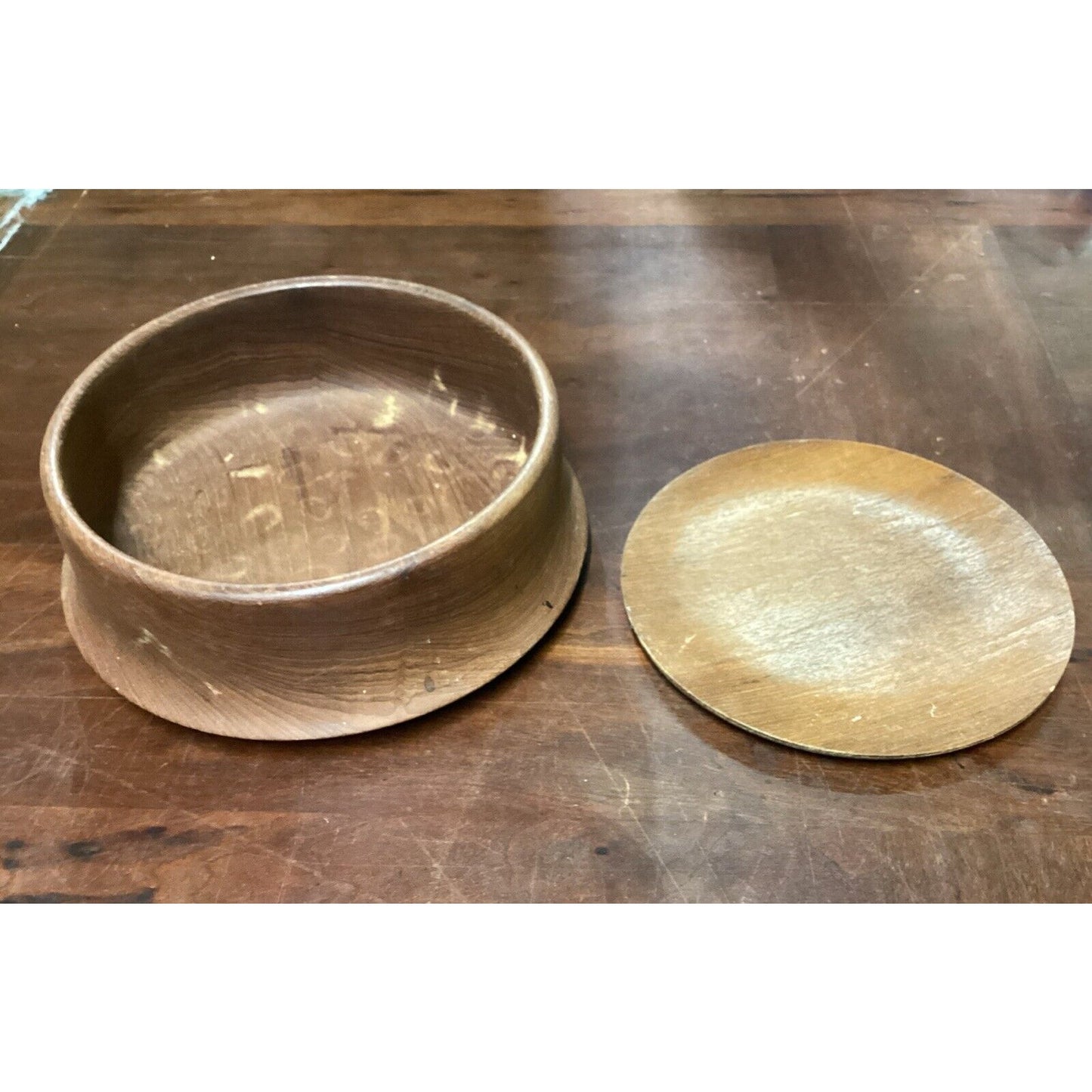 Vintage Teak Wooden Bowl - 9”D And Plate - 8”D