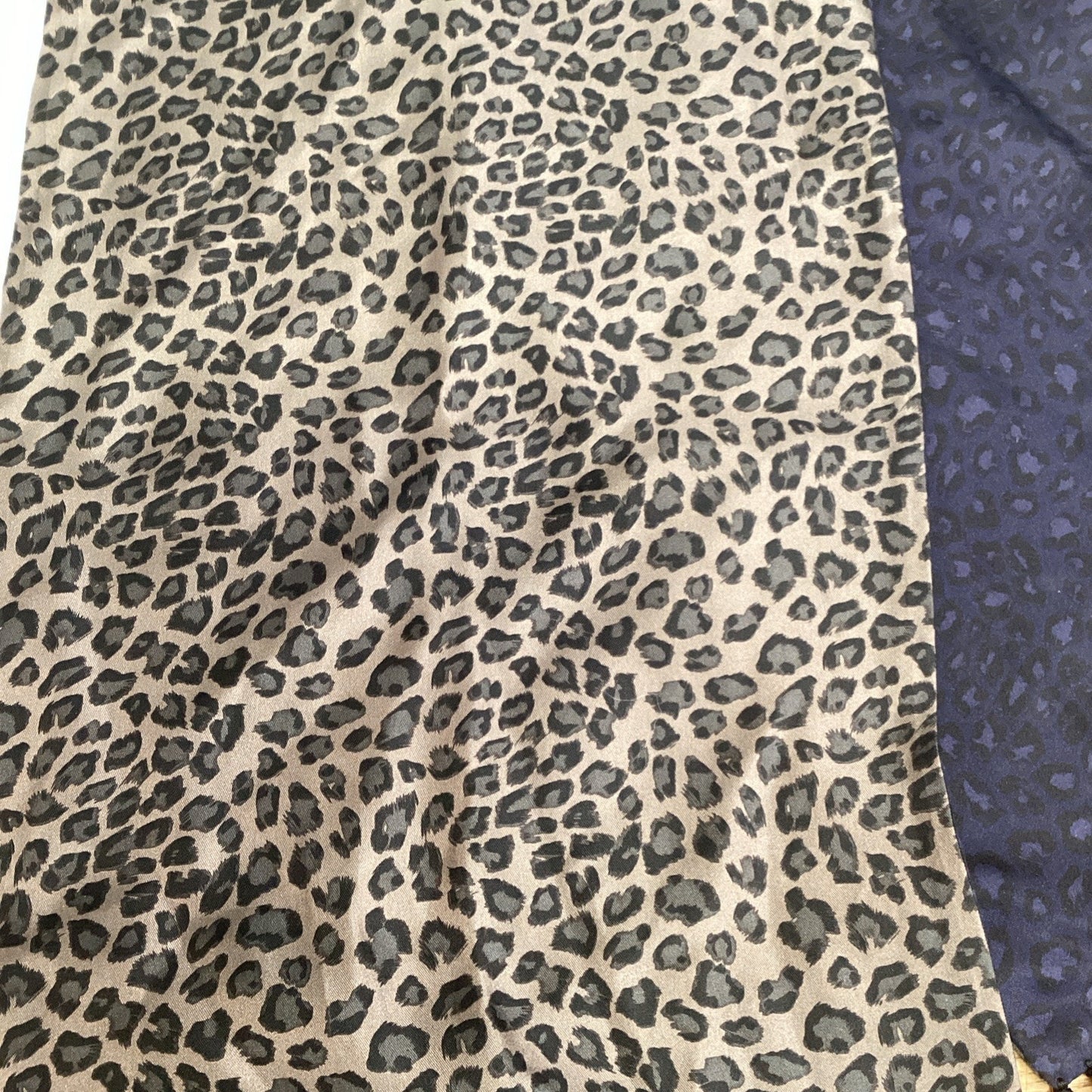 Reversible Leopard Print Scarf With Black Fringe - 50”L