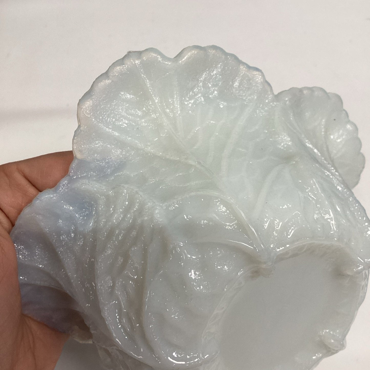 Antique Portieux Vallerysthal White Milk Glass Cabbage Leaf Candy Dish