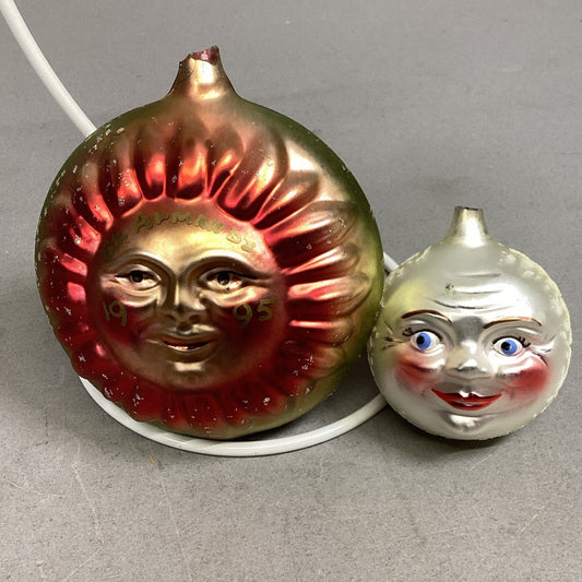 Set Of 2 Sun & Moon Glass Ornaments - No Toppers