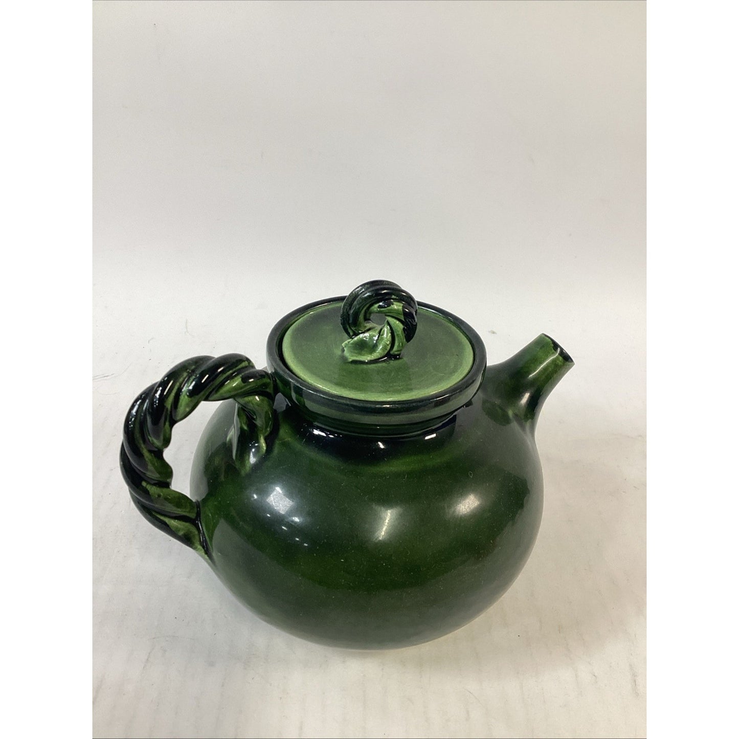 Hand Painted Dark Green Pottery Teapot With Lid