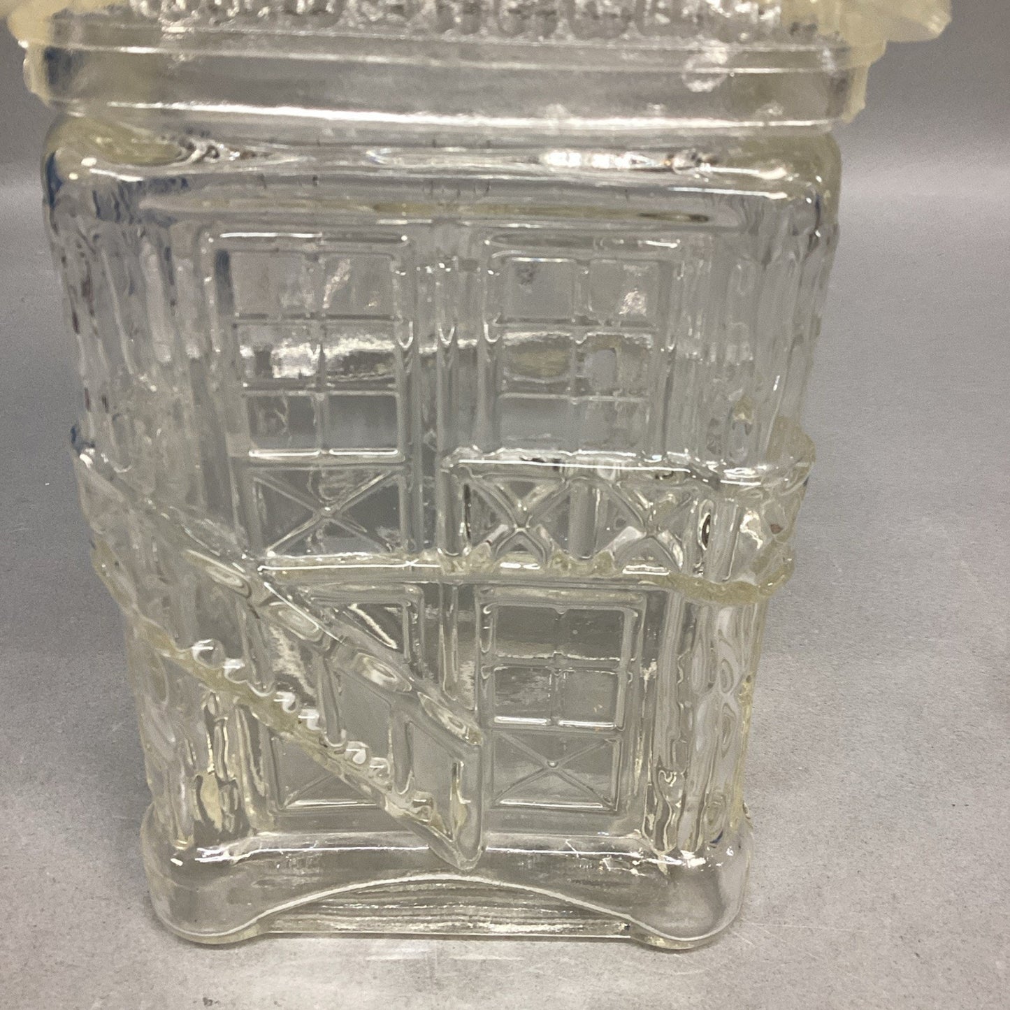 Marshall Fields Clear Glass 2-Story Building Cookie Jar - 9”H