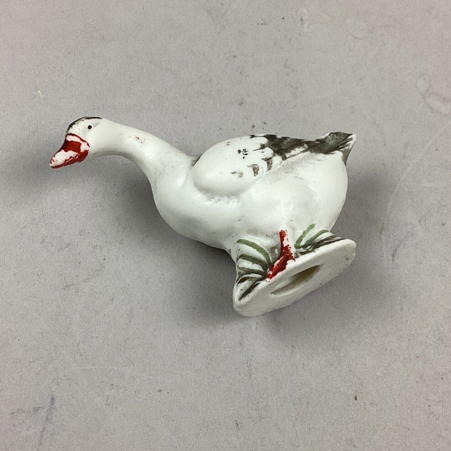 Vintage Porcelain Hand Painted Miniature Goose Figurine Standard Gauge - 1 7/8”