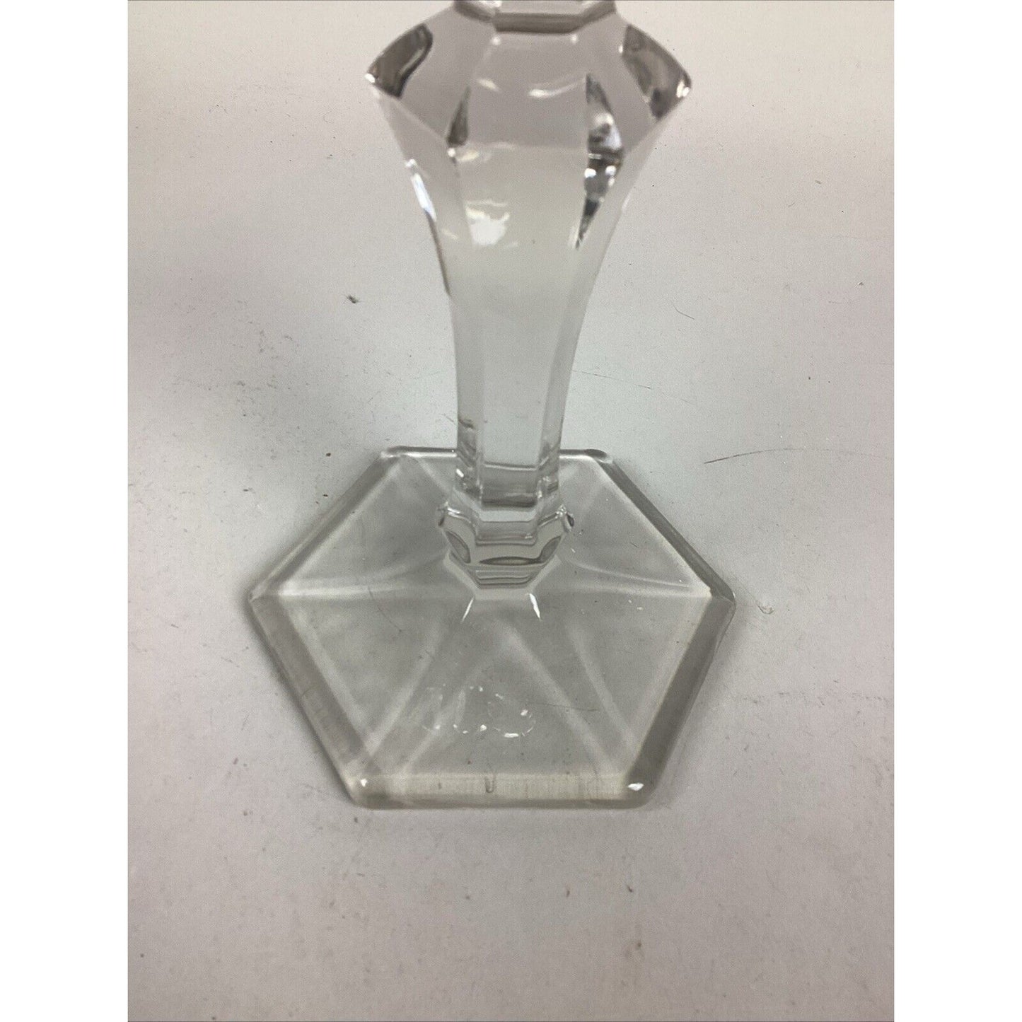 Elegant Clear Glass Candle Holder With Hexagon Base - 8”H