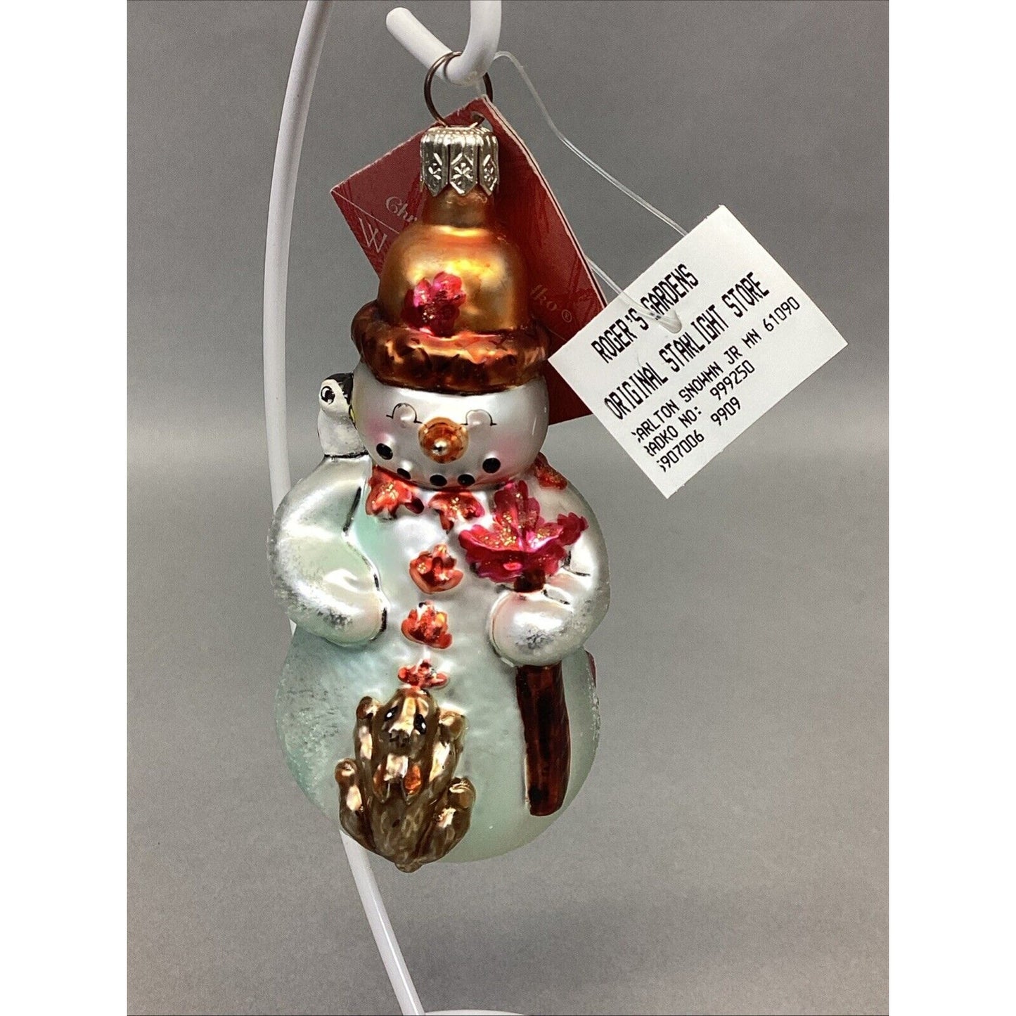 Radko Woodland Winds Carlton Snowman JR. Glass Christmas Ornament W/ Tags