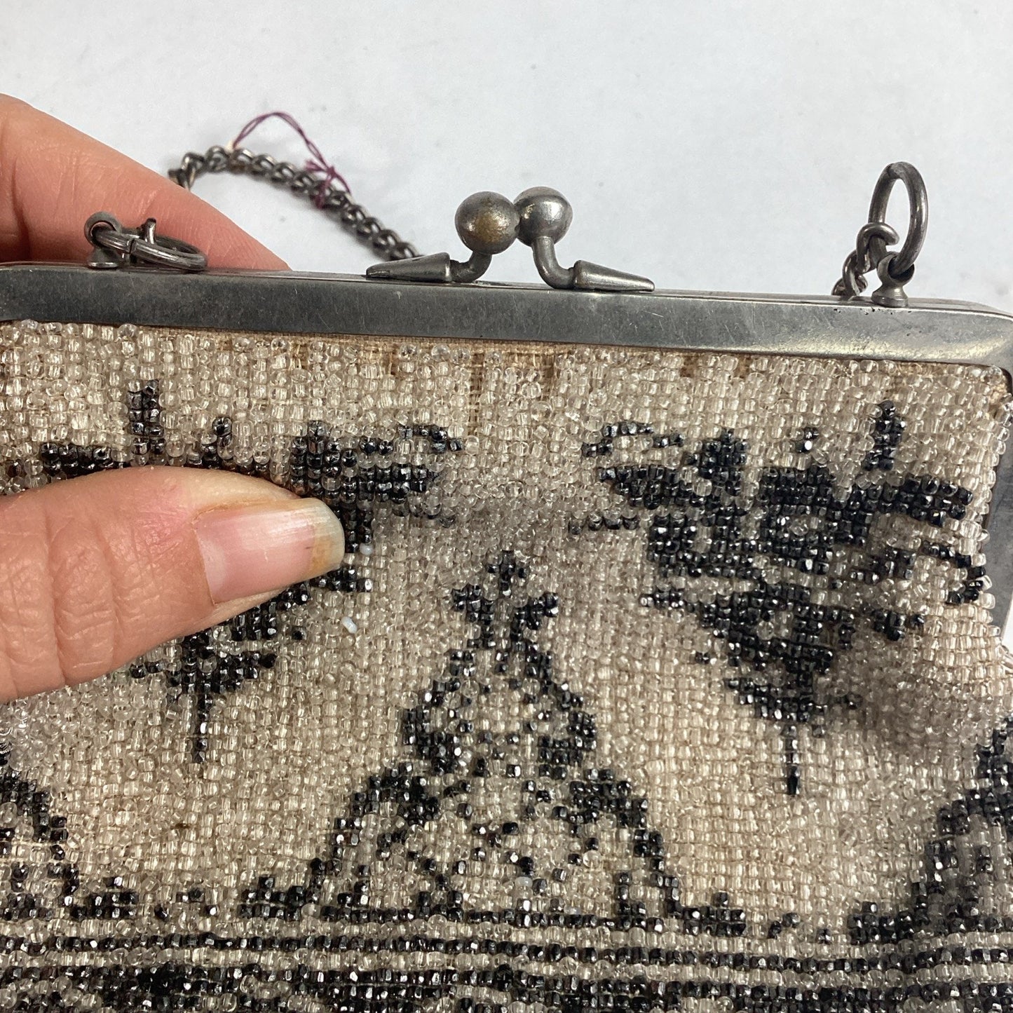 Vintage Beaded Evening Bag With Fringe & Mirror
