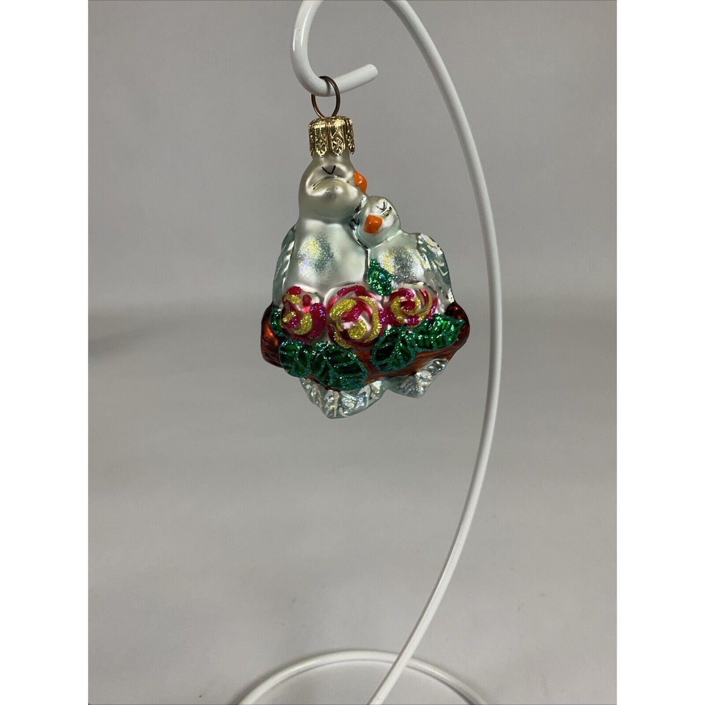 Christopher Radko Handblown Glass Christmas Ornament Lovebirds Doves w/ Roses