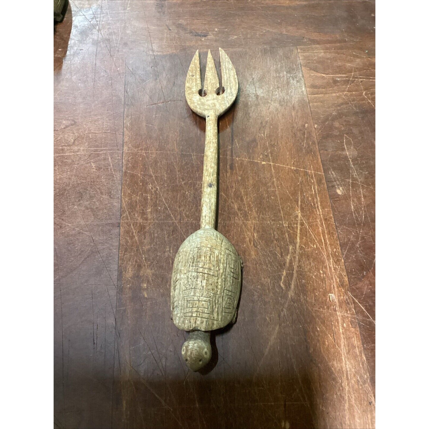 Hand Carved Wooden Decorative Turtles Fork And Spoon Set