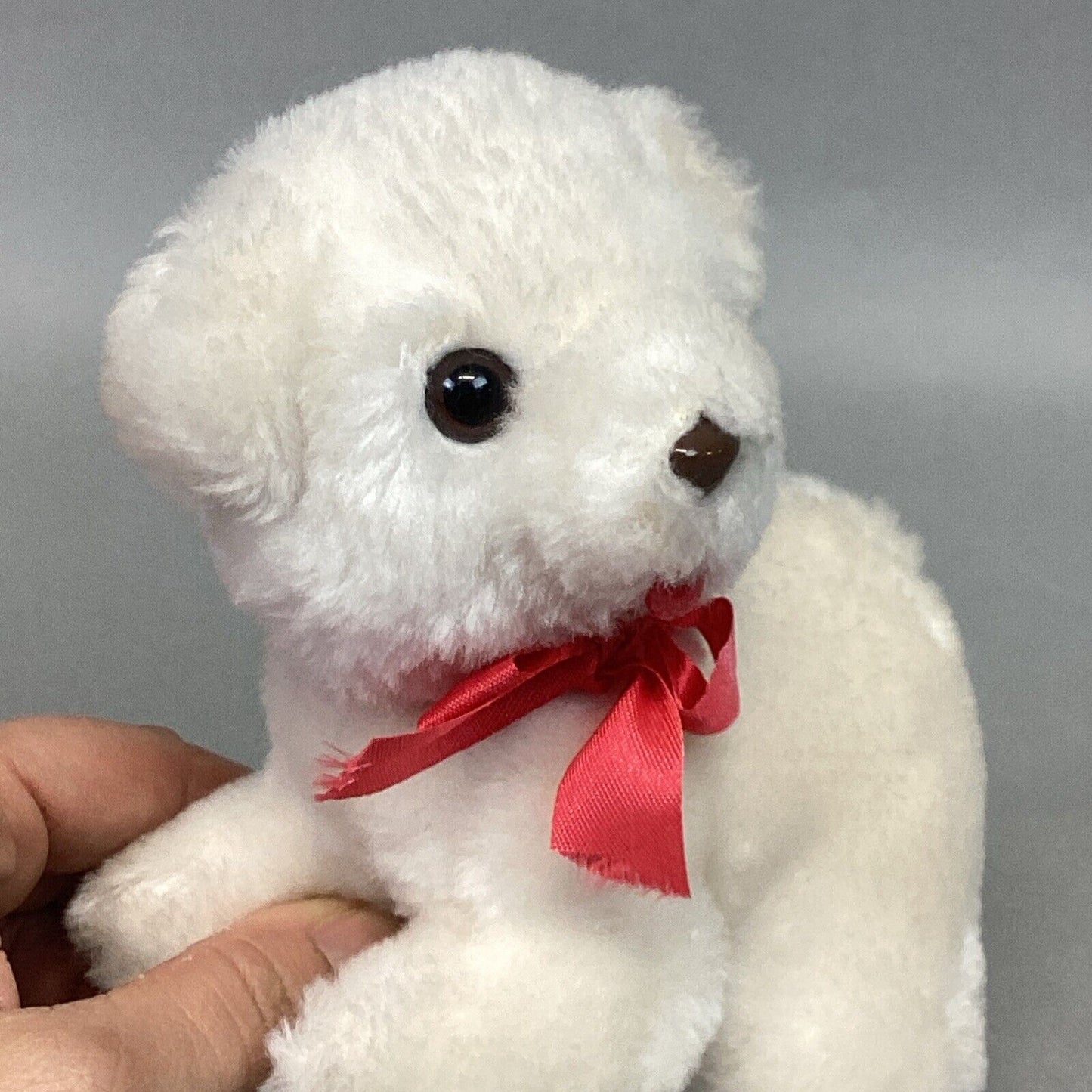 Vintage 1982 White Polar Bear Cub Plush Toy With Red Ribbon