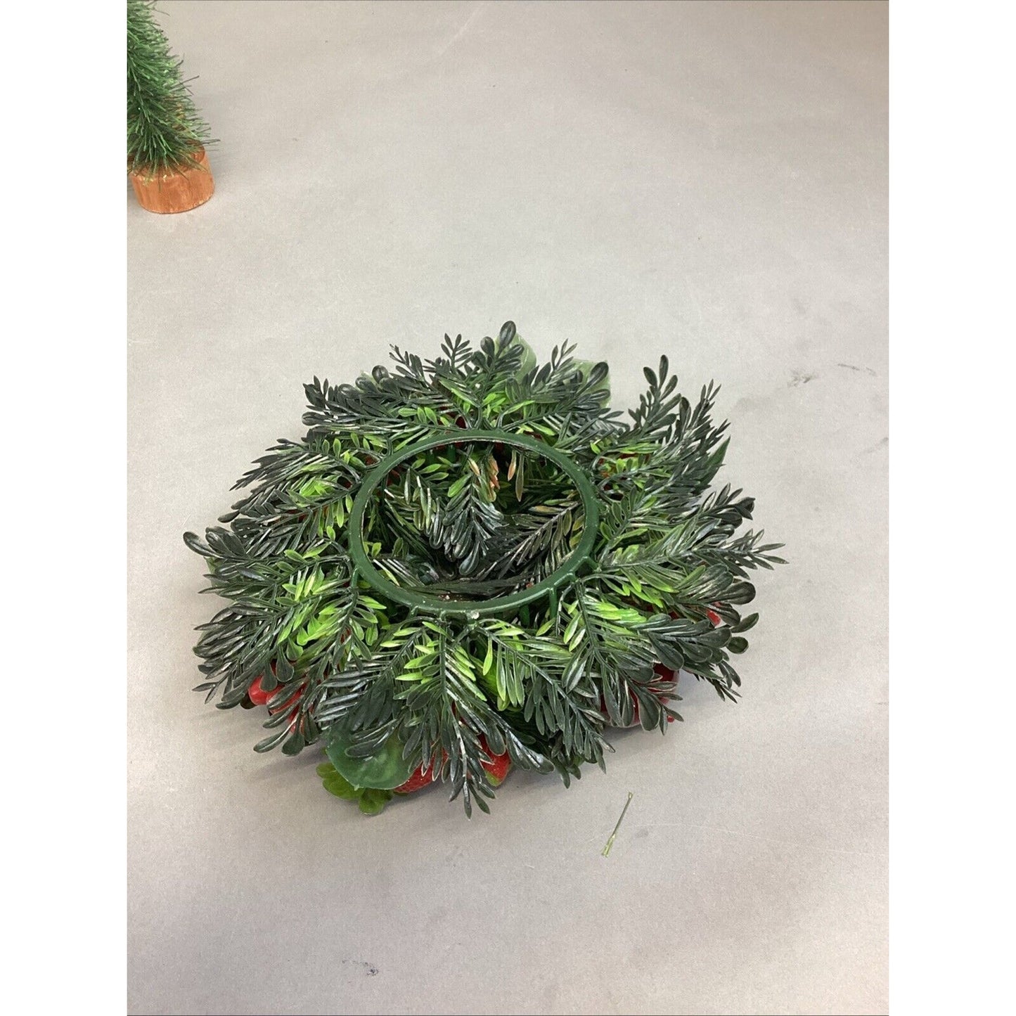 Lot Of 18 - Christmas Wreath, 5 Mini Trees, 2 Centerpieces & Strawberry Ornamen