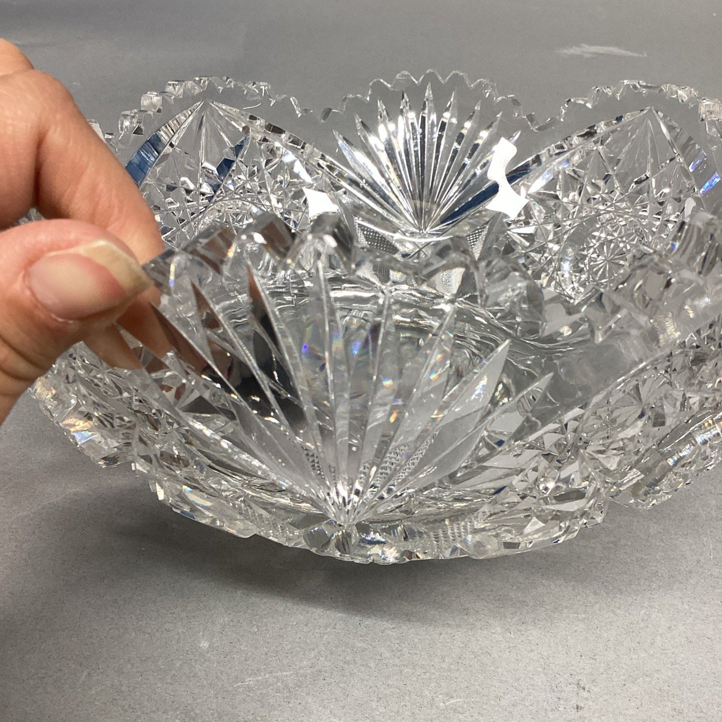 Set Of 2 Cut Glass Crystal Serving Bowls With Sawtooth Edging