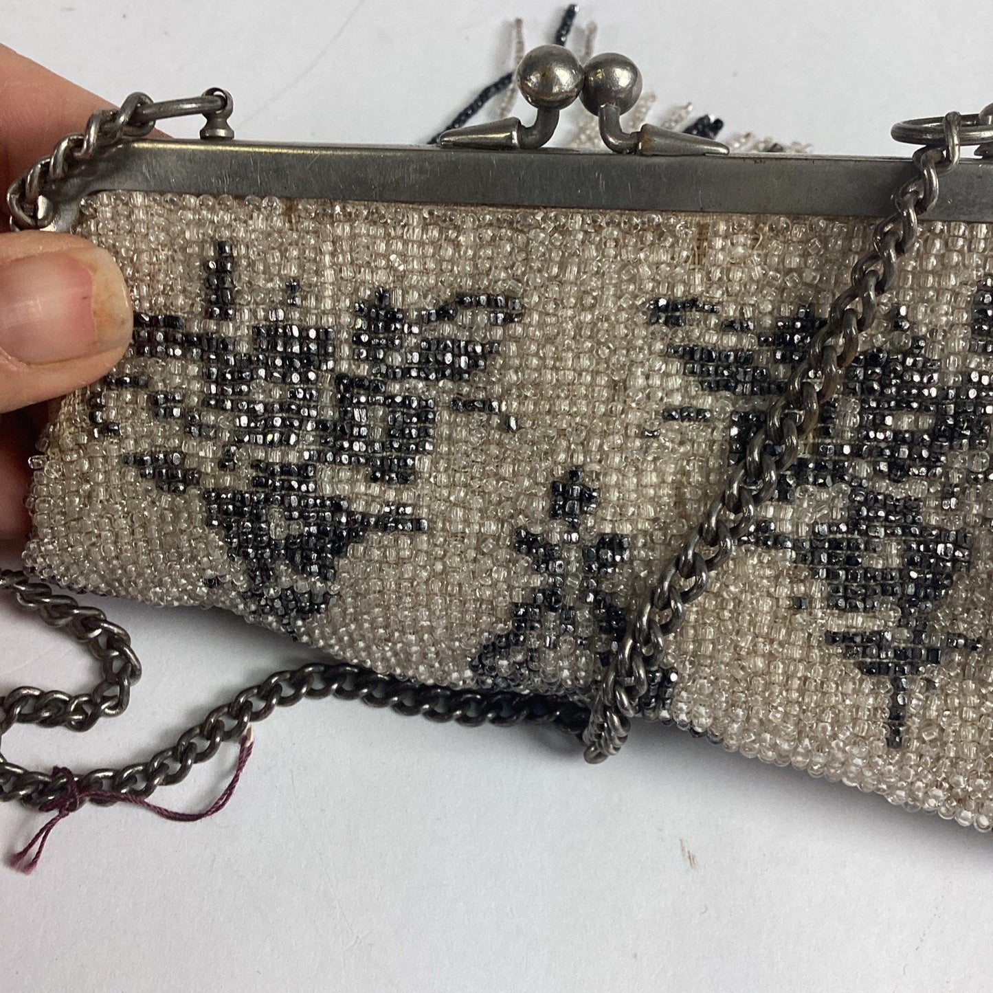 Vintage Beaded Evening Bag With Fringe & Mirror