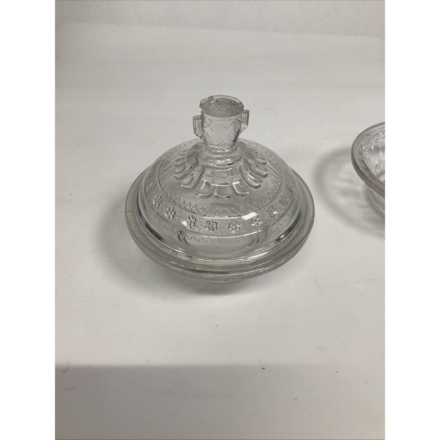 2 Antique EAPG Adam’s & Co Egyptian Oasis Pattern Sphinx Candy Dishes (1 Lidded)