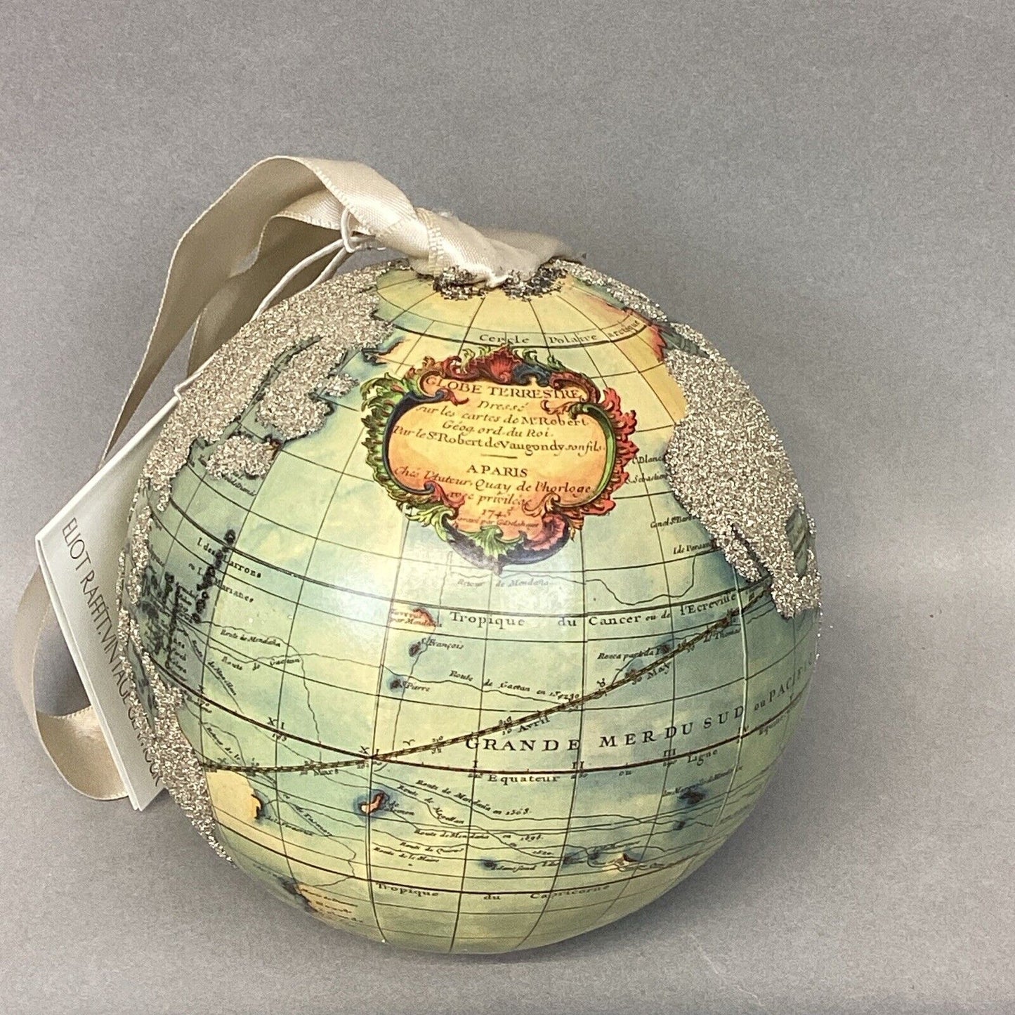 Eliot Raffit Glass World Globe Christmas Ornament With Glitter - Made in USA