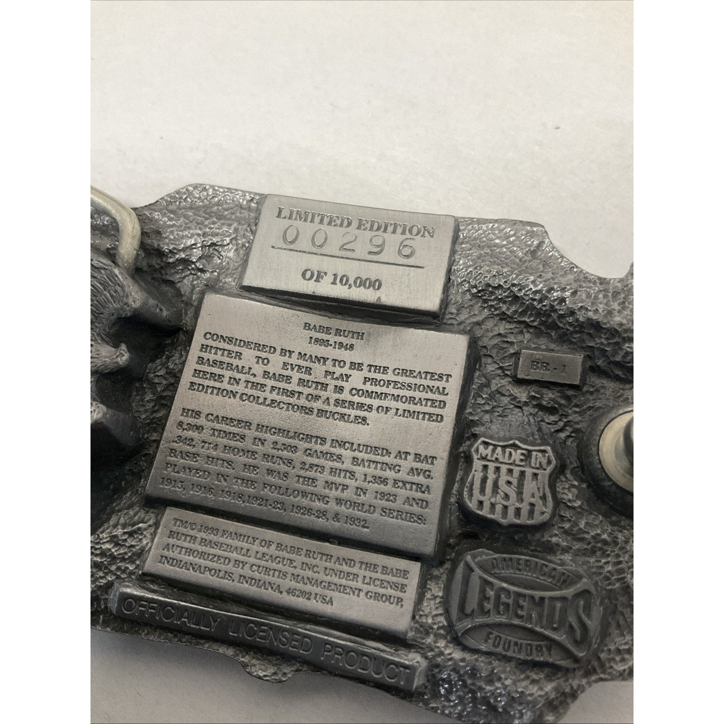 Vintage Babe Ruth Belt Buckle Baseball Limited Edition