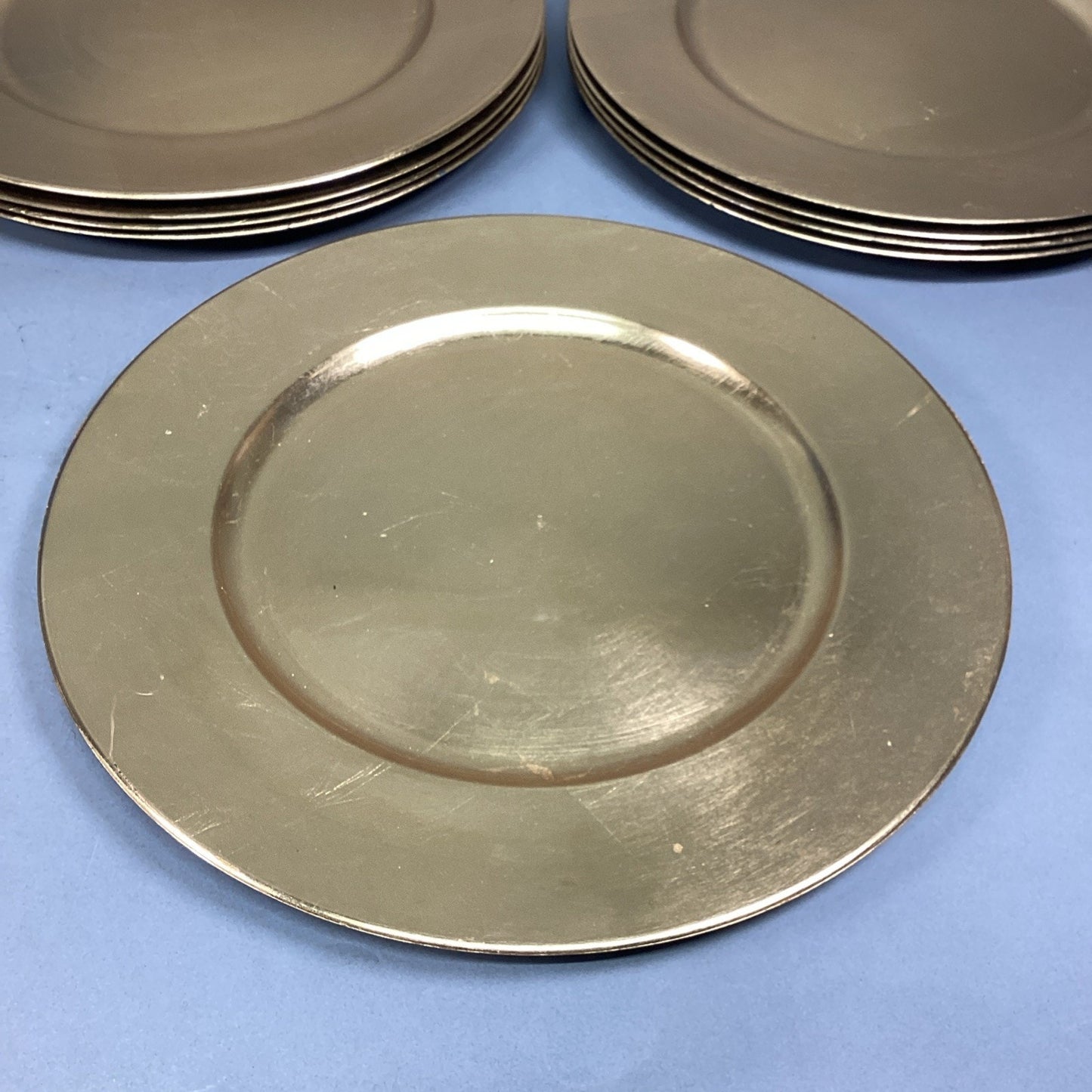 Set Of 9 Gold Gilt Chargers - 14”D