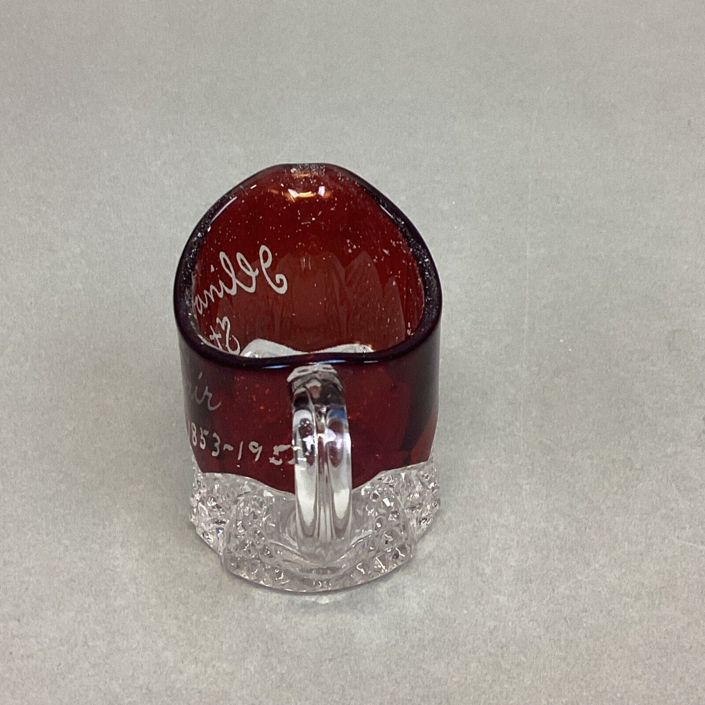 RUBY STAINED GLASS MINIATURE GLASS, TOOTHPICK ILLINOIS STATE FAIR 1853-1952