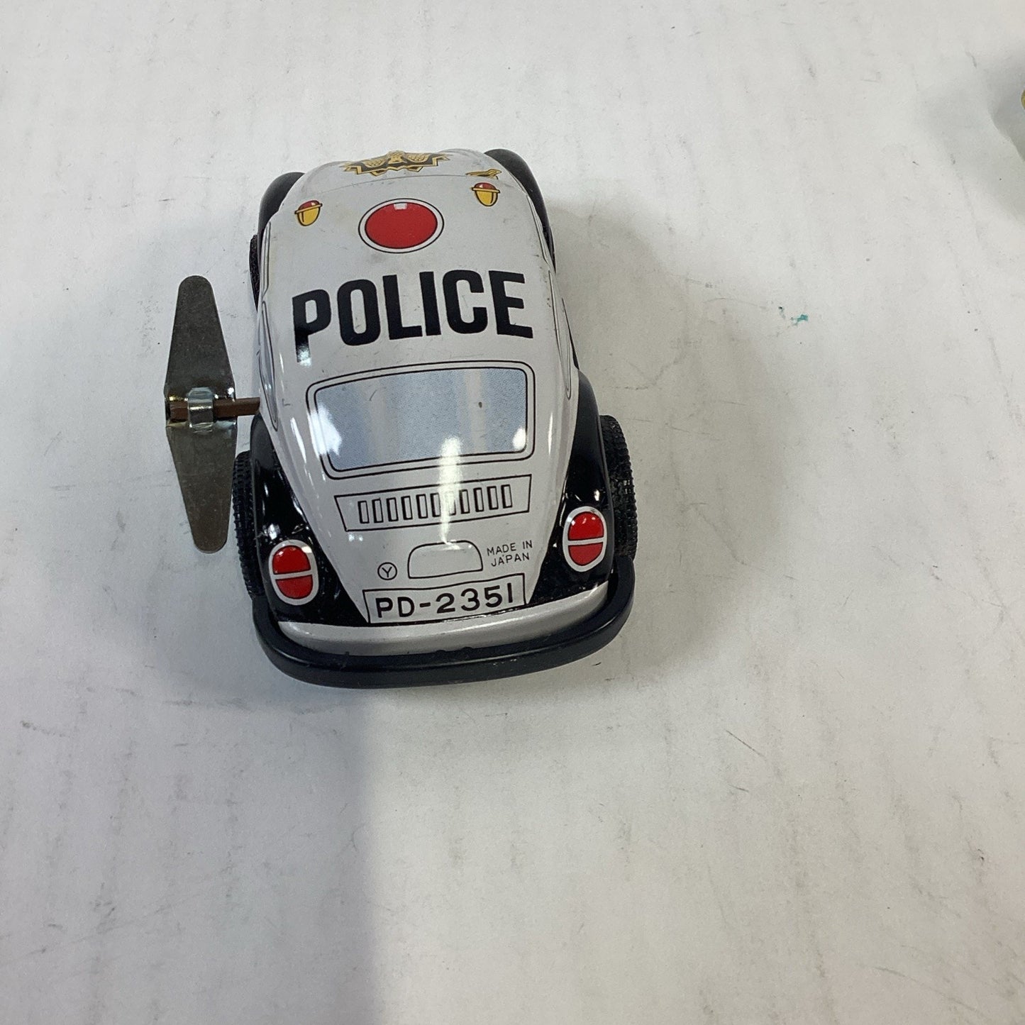 Vtg Japanese Tin Litho Wind Up Cars VW Beetle Police Car & Red VW Challenger