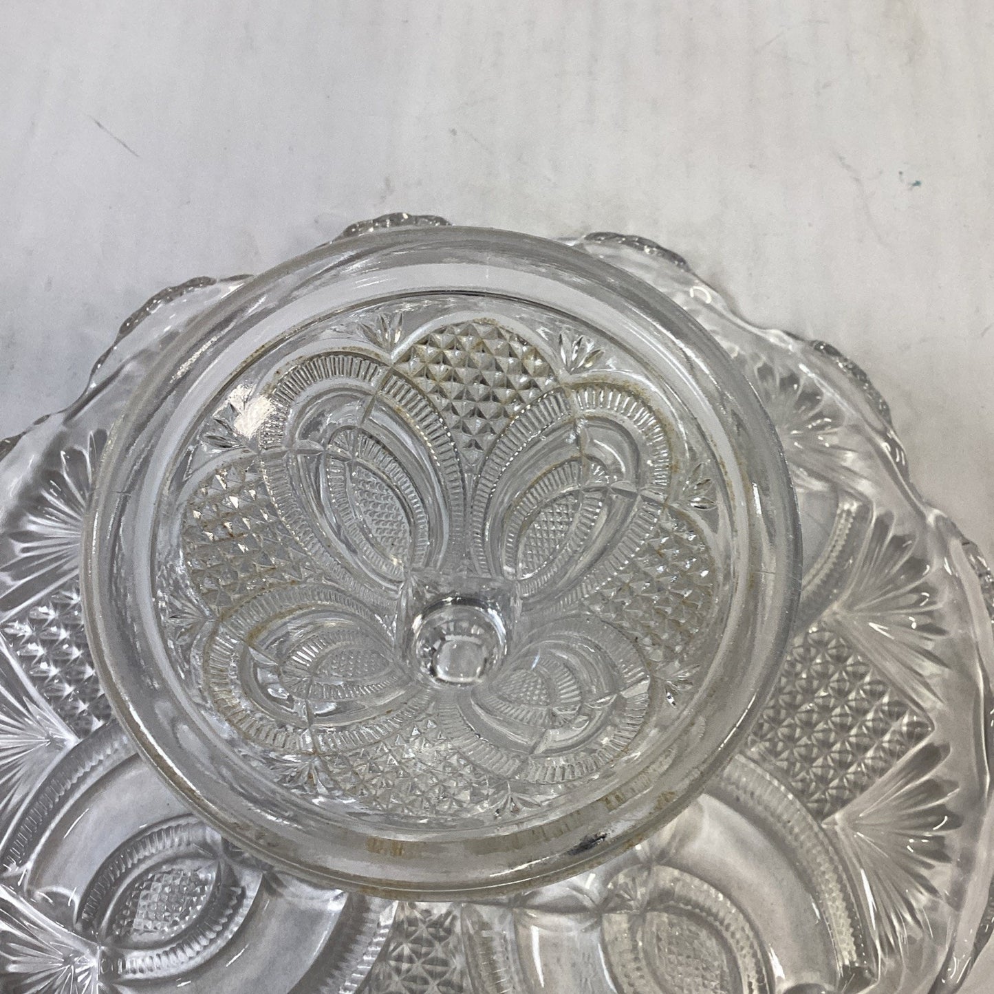 Antique 1897 EAPG Hickman McKee & Bros Crystal Cake Pedestal Stand