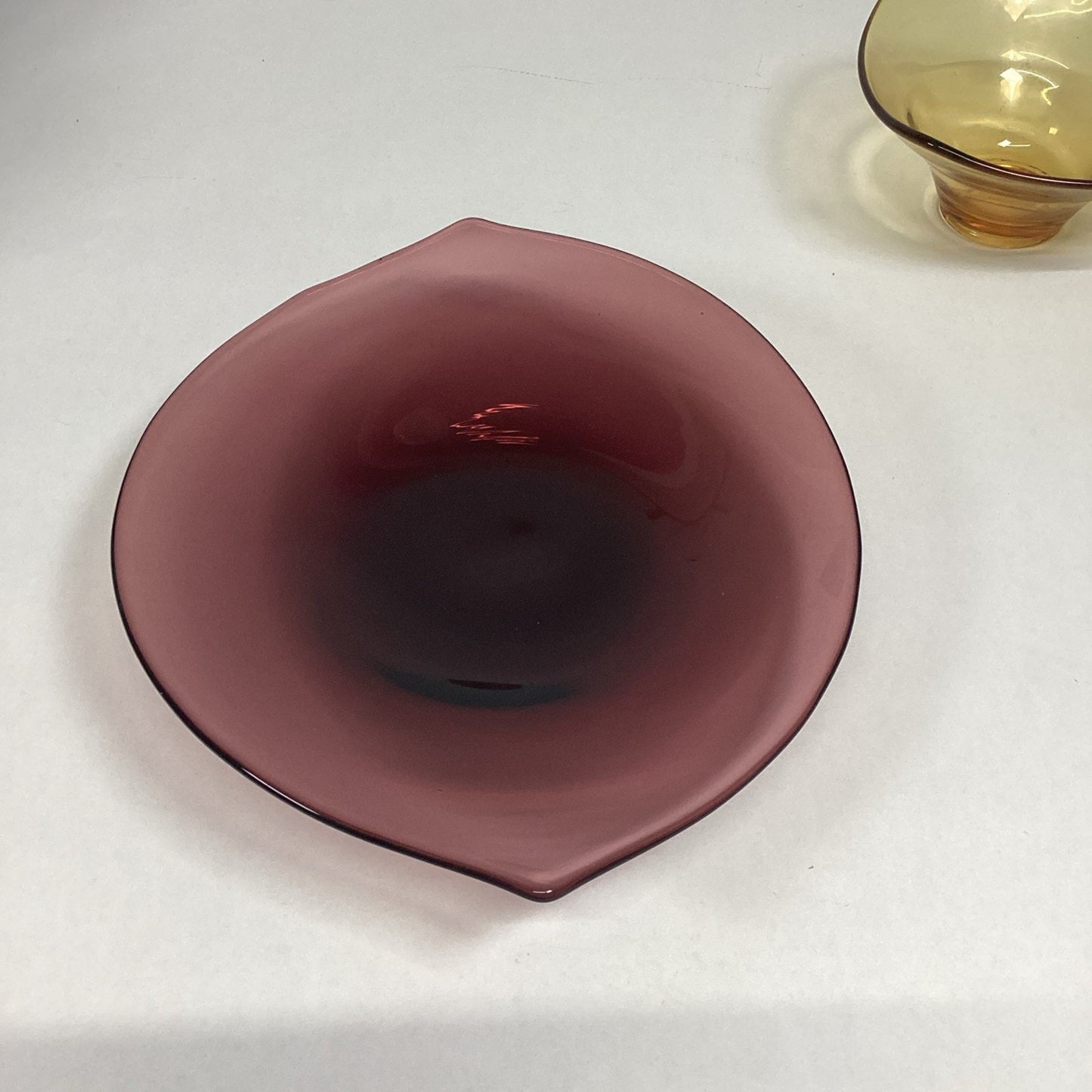 Hand Blown Viking Glass Epic Purple Amethyst Art Bowl And Yellow Bonbon Dish