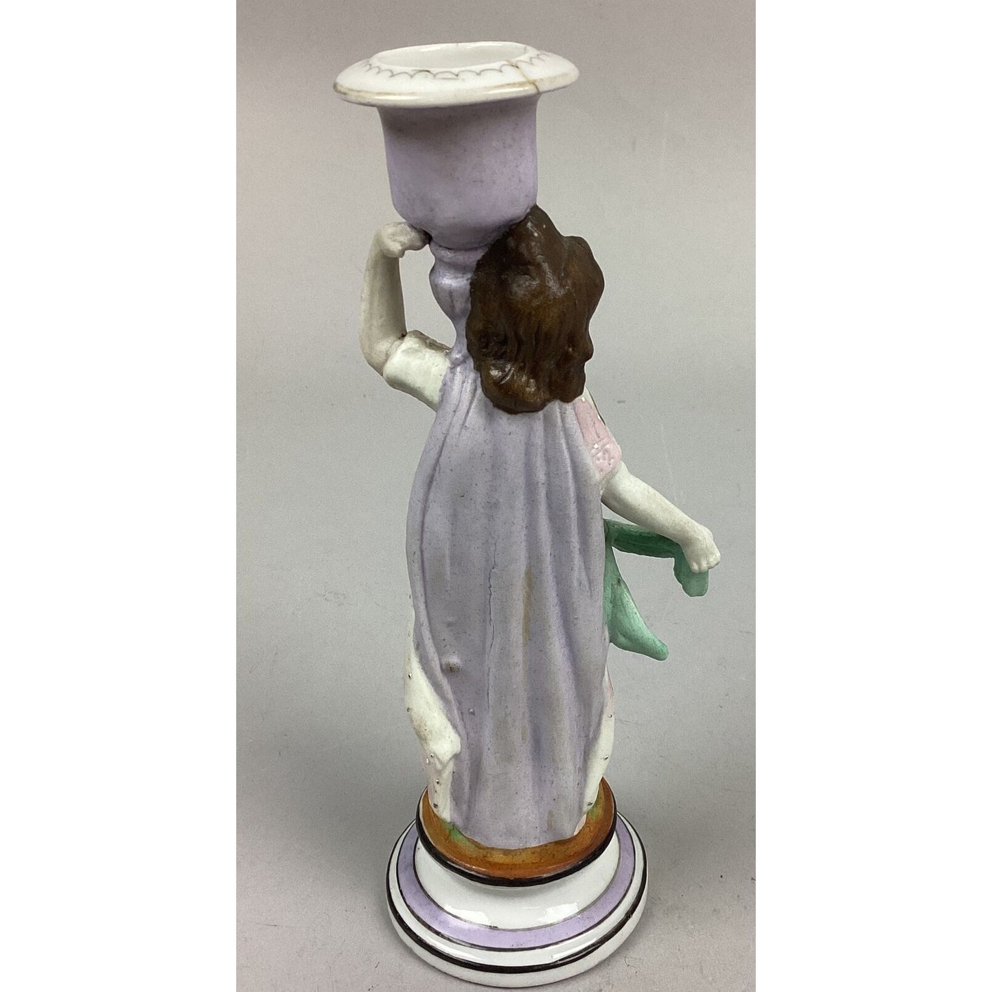 Rare Antique English Derby Hard Paste Porcelain Woman & Candlestick Holder - 8”