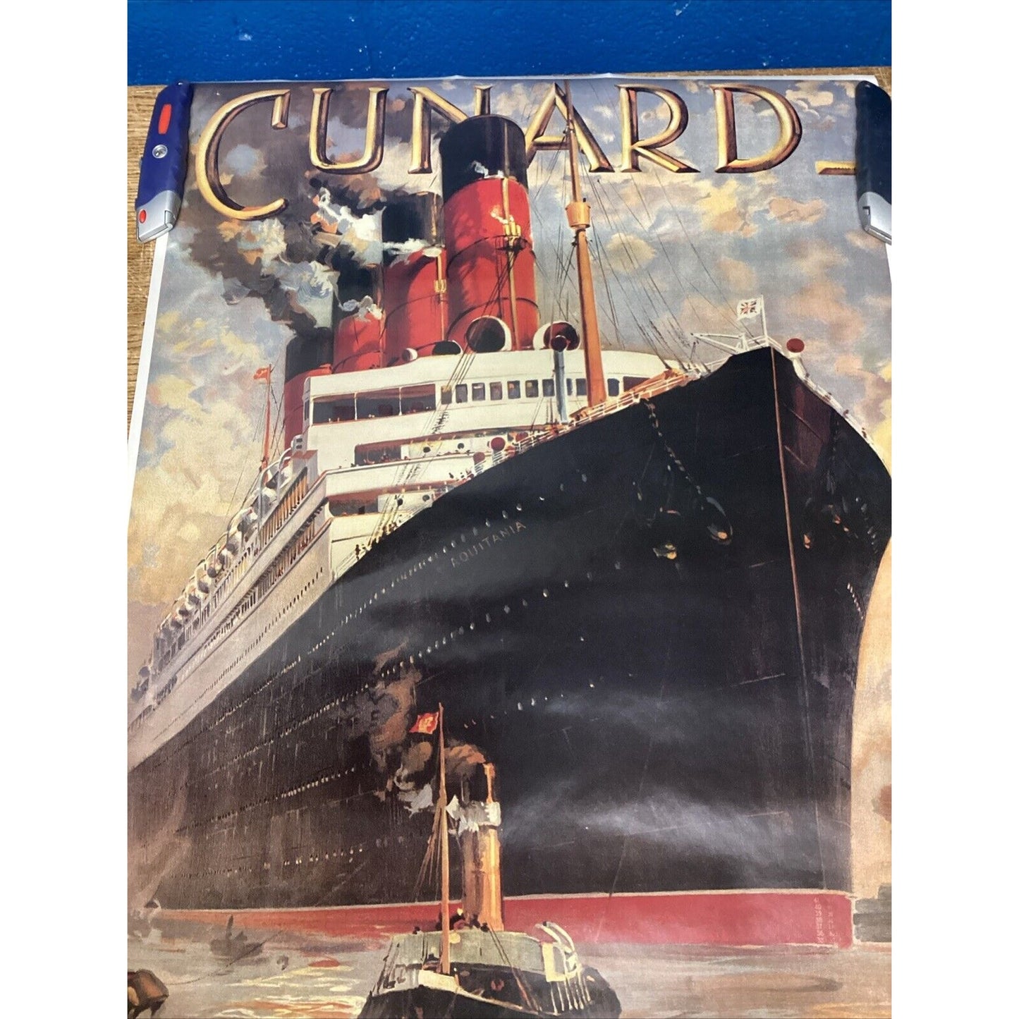 Vintage 1983 Cunard Aquitania Europe America Litho Print - 38”x23.5