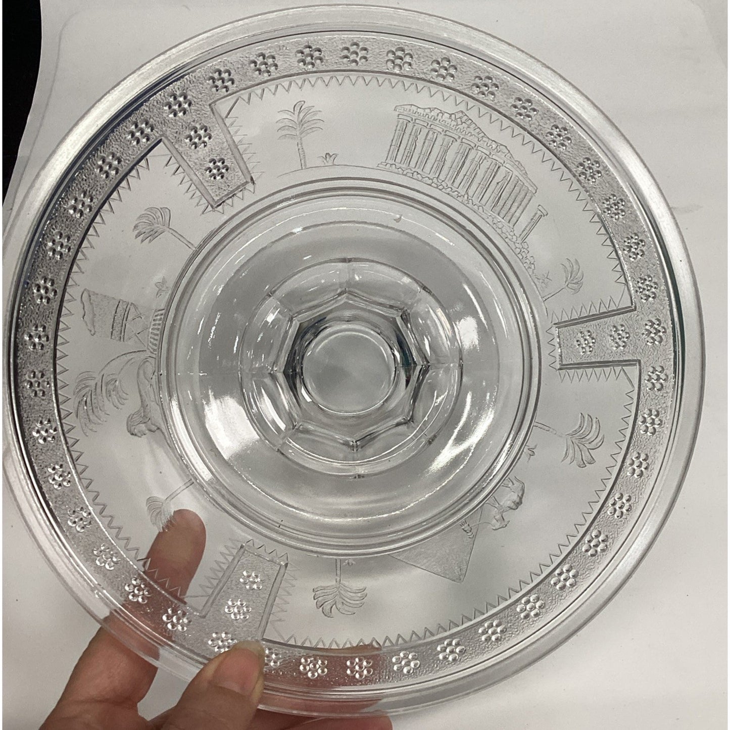 Antique 1880's Glass Pedestal Bowl Adams & Co Egyptian Sphinx Motifs