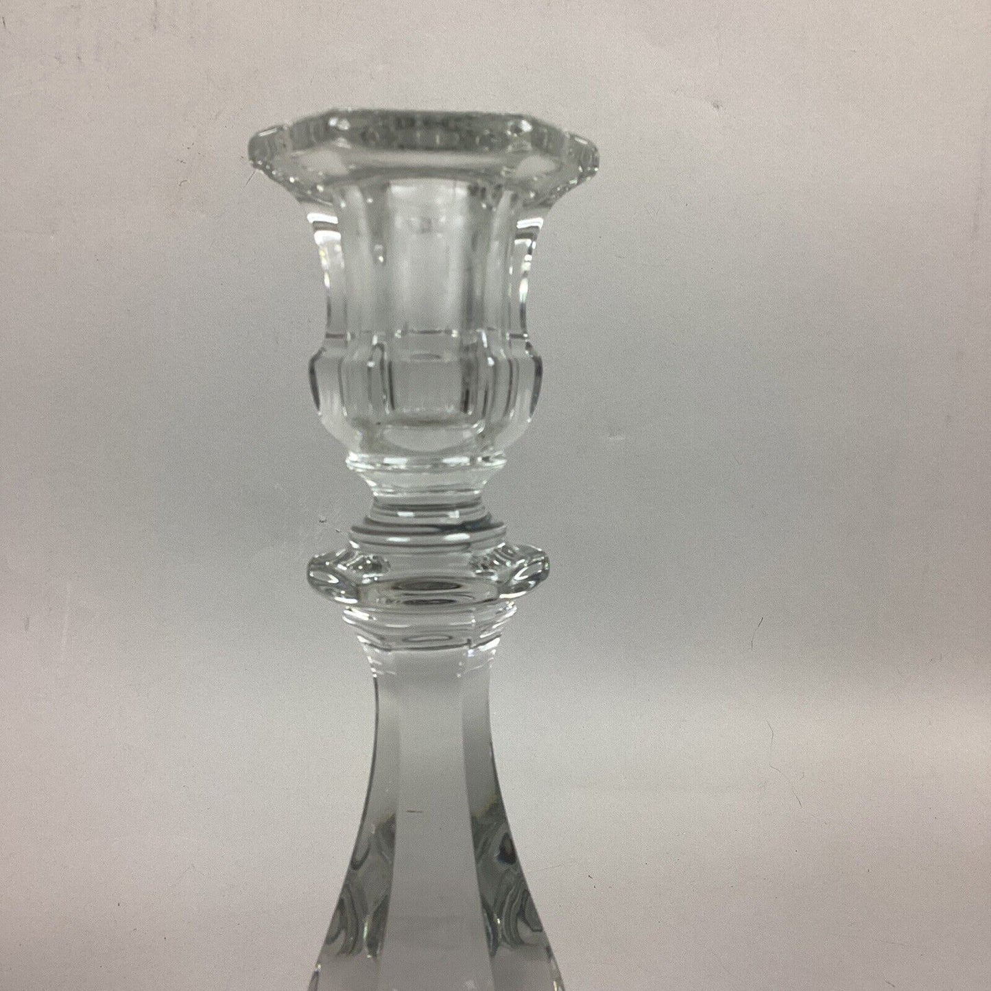 Set Of 2 Candle Stick Holders Clear Glass Crystal Heavy Hex Base - 11”H