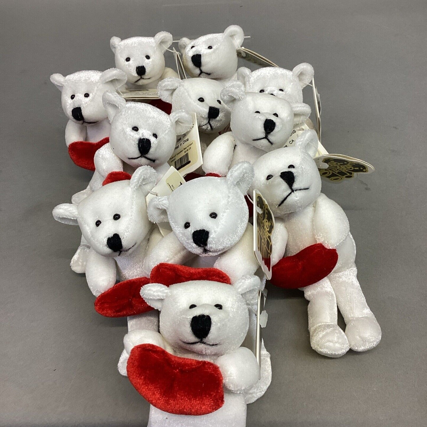 Lot Of 11 Unipak Velveteen Plush Valentines Bears With Hearts - NWT