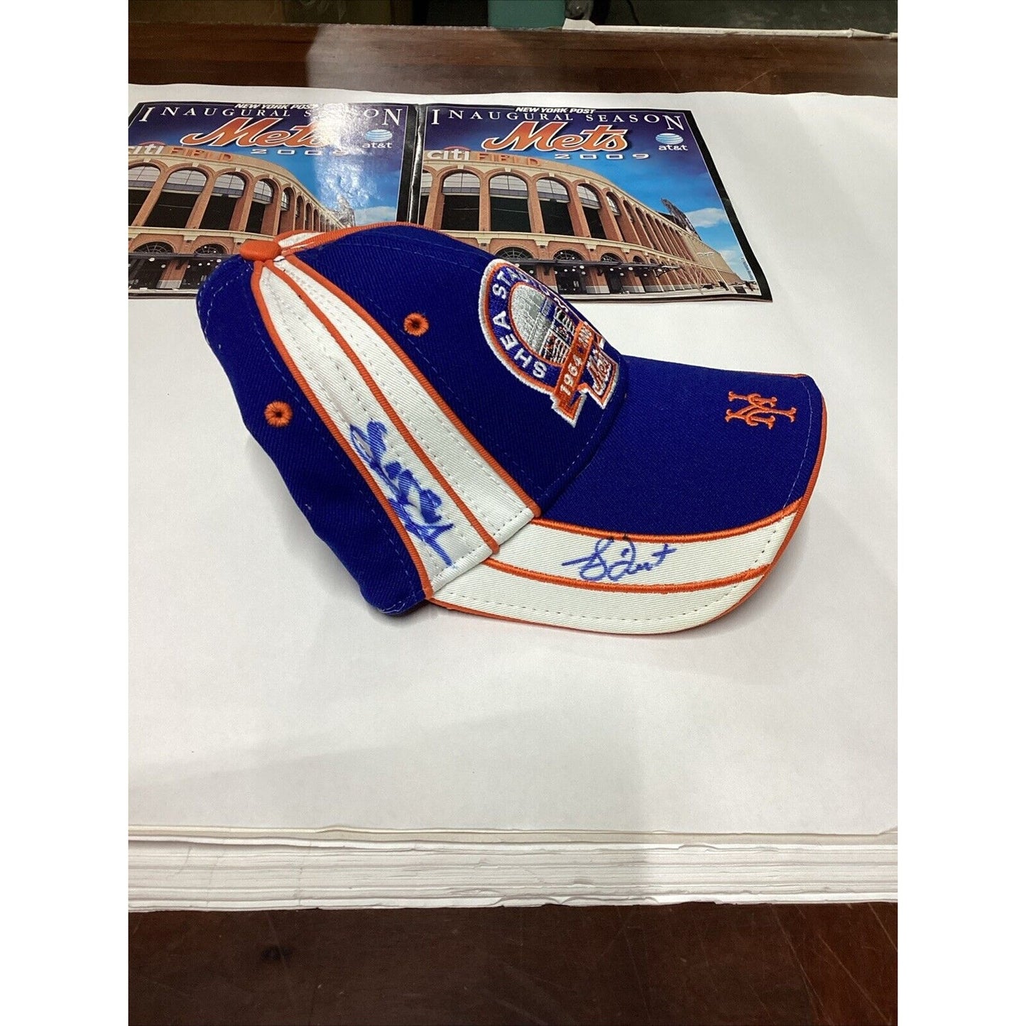 Mets Shea Stadium 1964-2008 Ball Cap W/ 3 Signatures - & 2 Catalogs