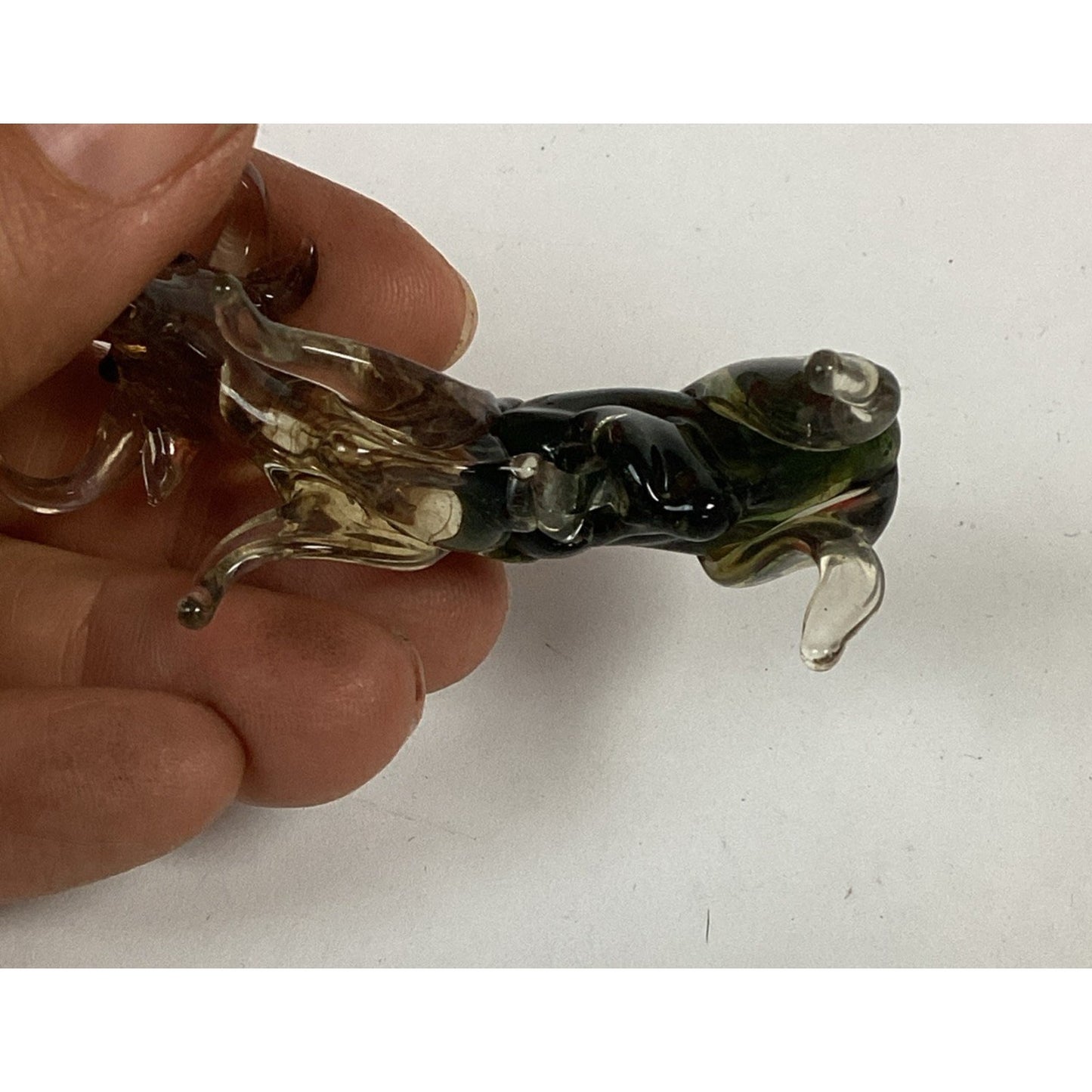 Miniature Art Green/Clear Glass Bull Statue Figurine - Missing Tail
