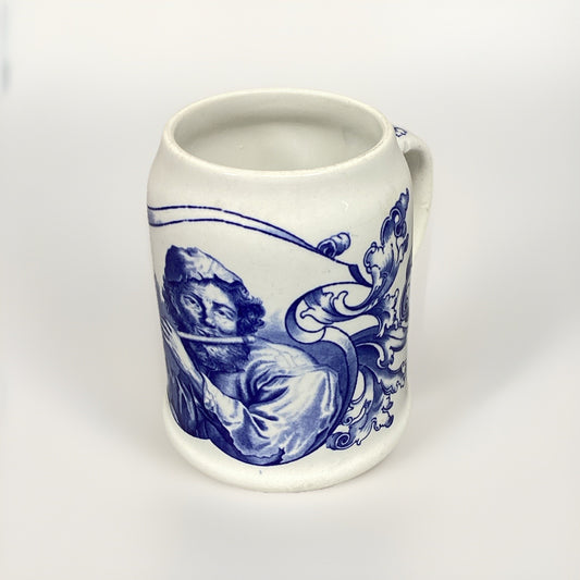 BFK Teniers Vintage Blue White Beer Stein Tankard - No Lid
