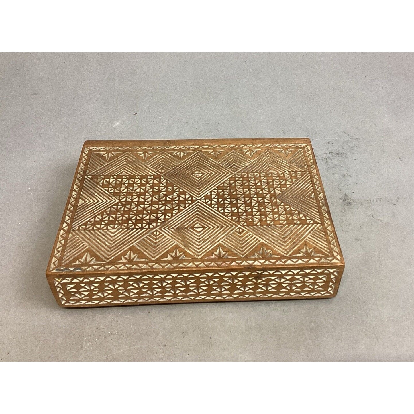 Vintage Playing Cards Czechoslovakia Carved Wooden Storage Case
