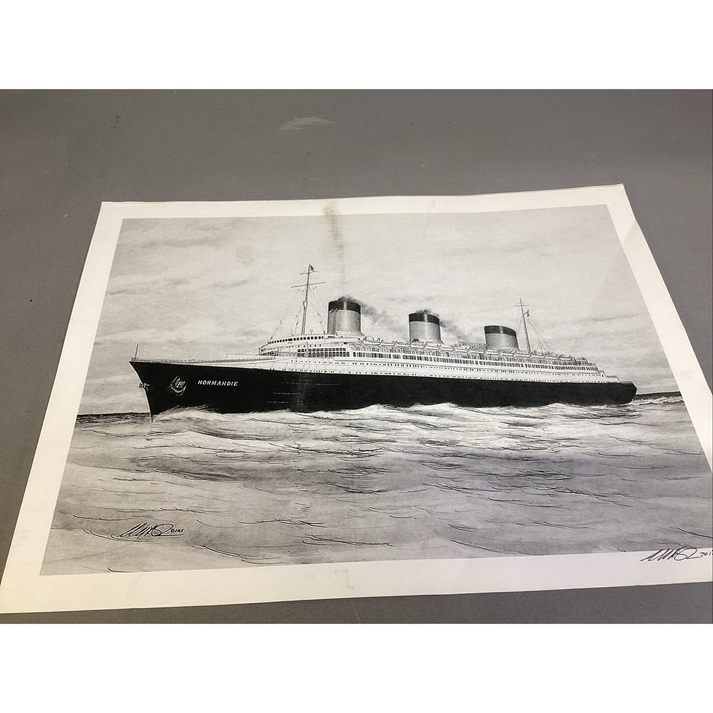Cunard Queen Normandie Ship Art Print - 16x12” - Signed In 2018