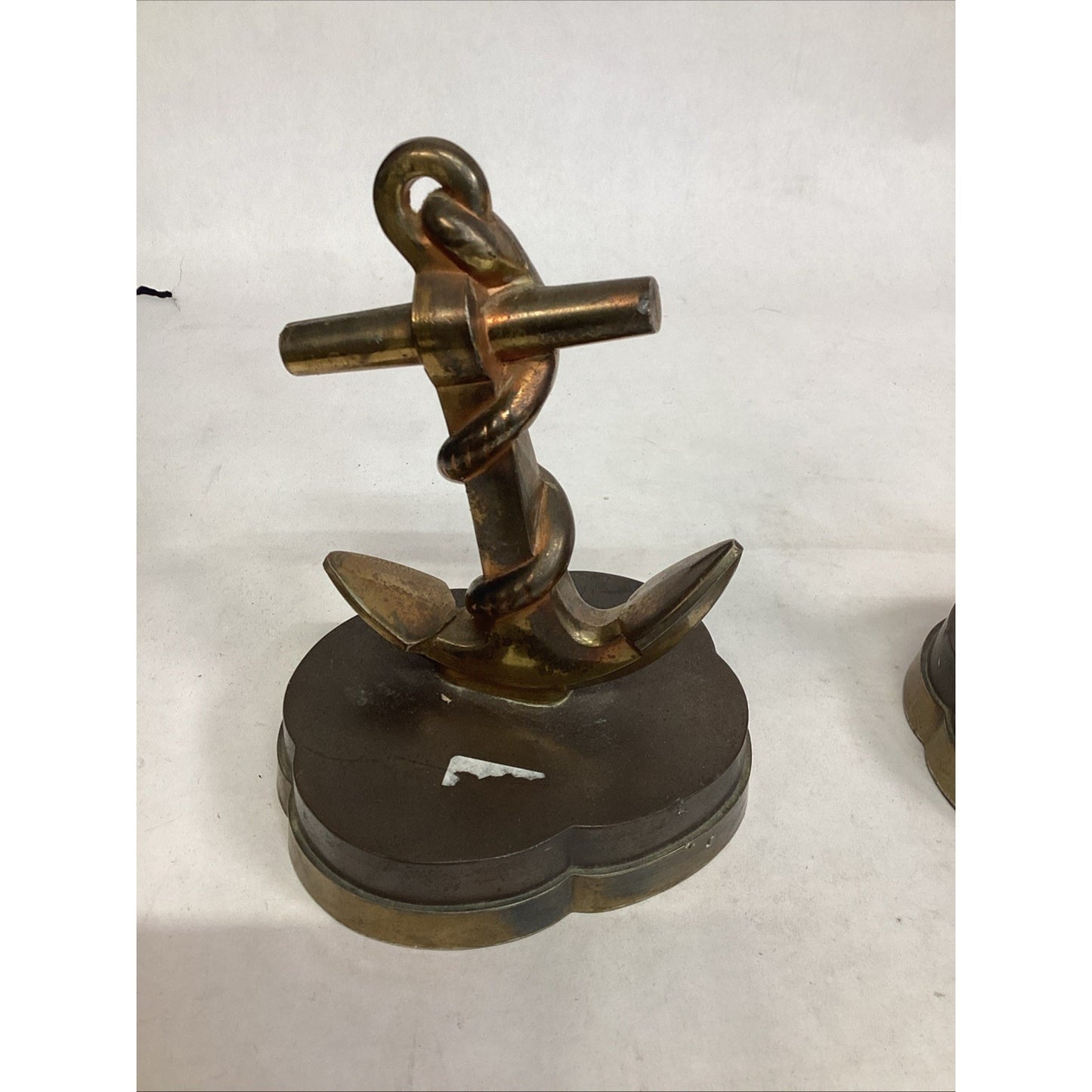 Vintage Maritime Brass Anchor Bookends PM Philadelphia Manufacturing