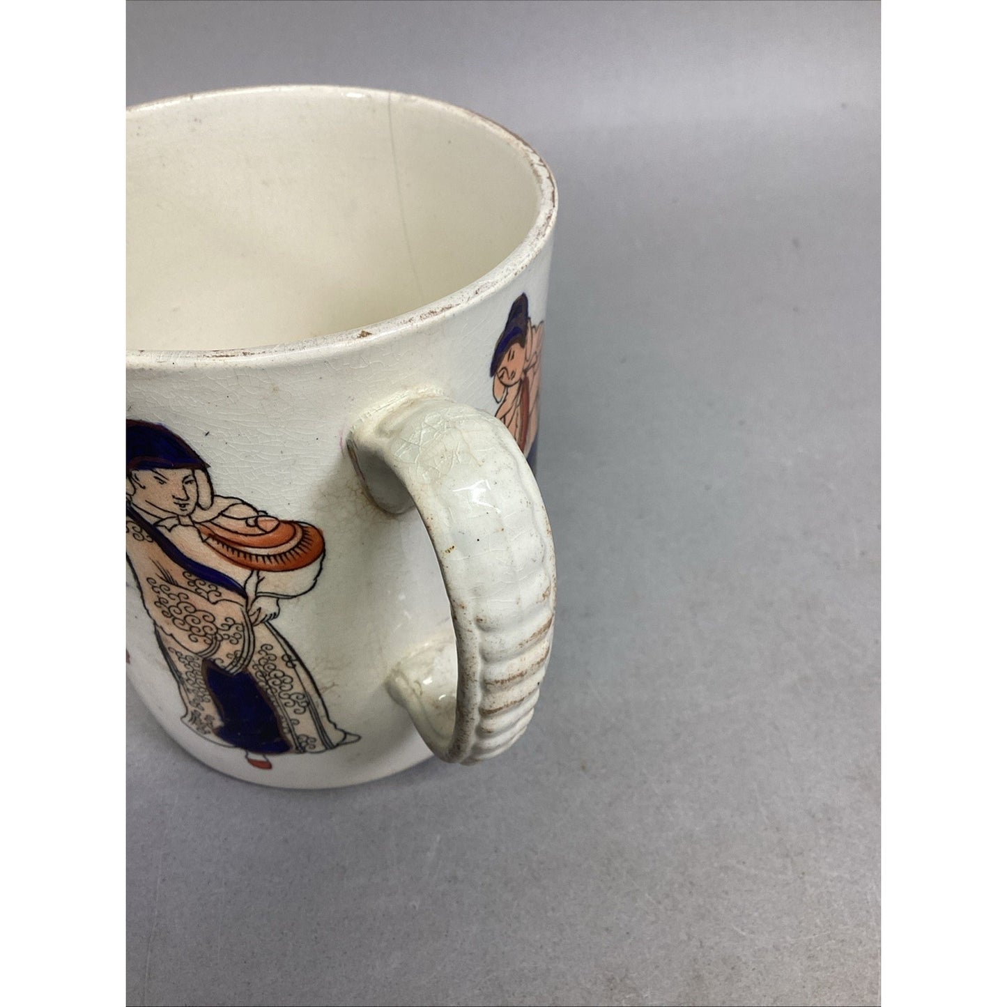 Vintage Japanese Blue Orange Floral Mug - 4.25x4”