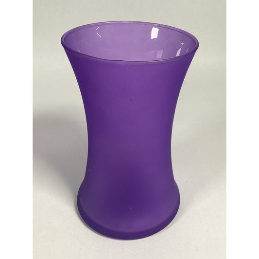 Large Smooth Hourglass Lavender Purple Frosted Glass Vase 8” Tall