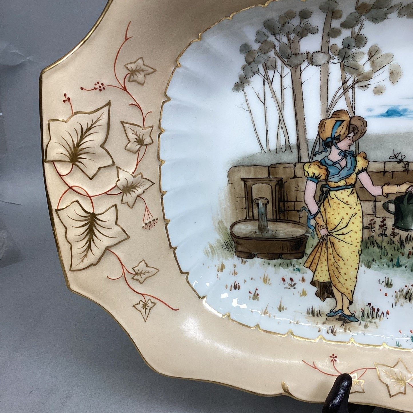 VTG Ceramic ‘May’ Hand Painted Decorative Serving Tray Floral Border - 16x9.5”