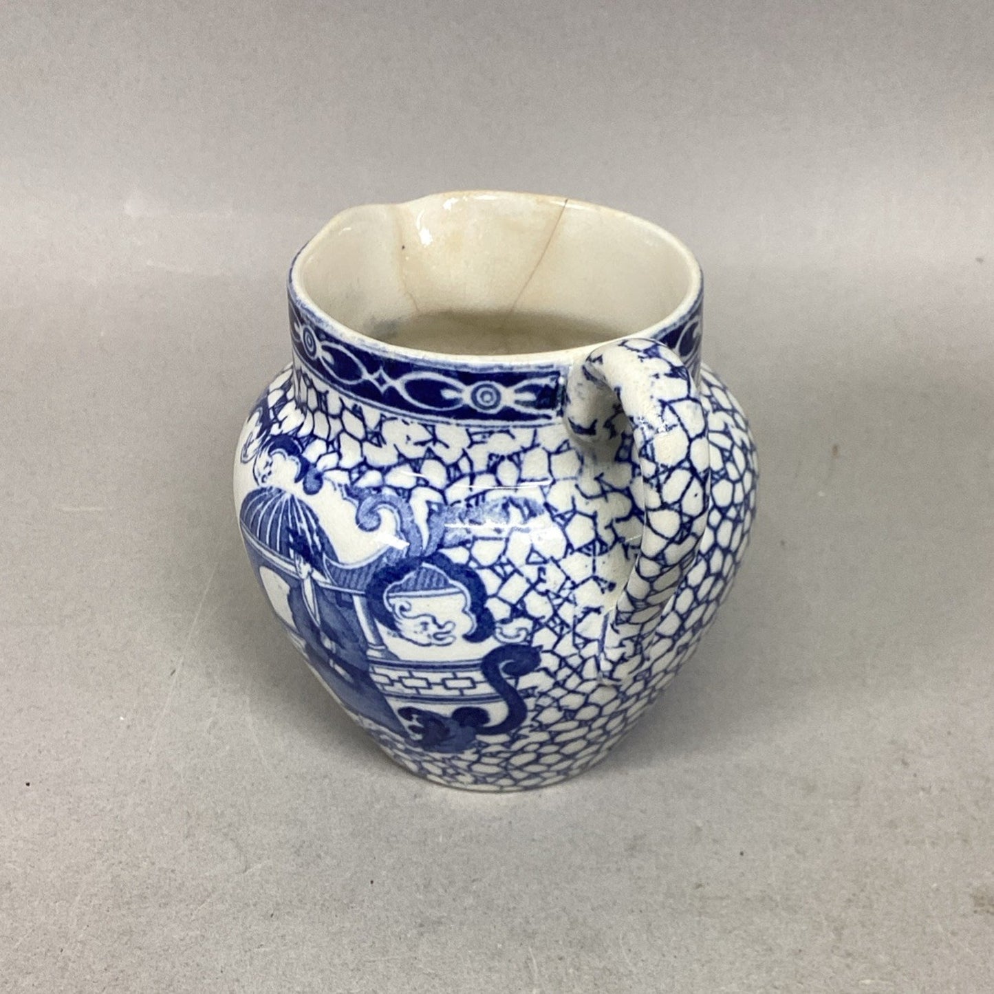 Antique English William Adams Asian Blue Creamer - Made In England - #623291