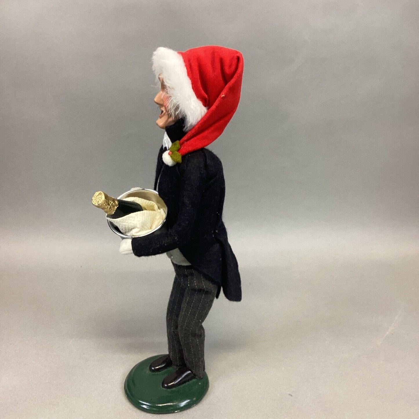 Byers Choice 1999 Caroler Man Butler w/ Santa Hat Holding Ice Bucket & Champagne