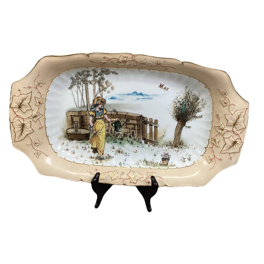 VTG Ceramic ‘May’ Hand Painted Decorative Serving Tray Floral Border - 16x9.5”