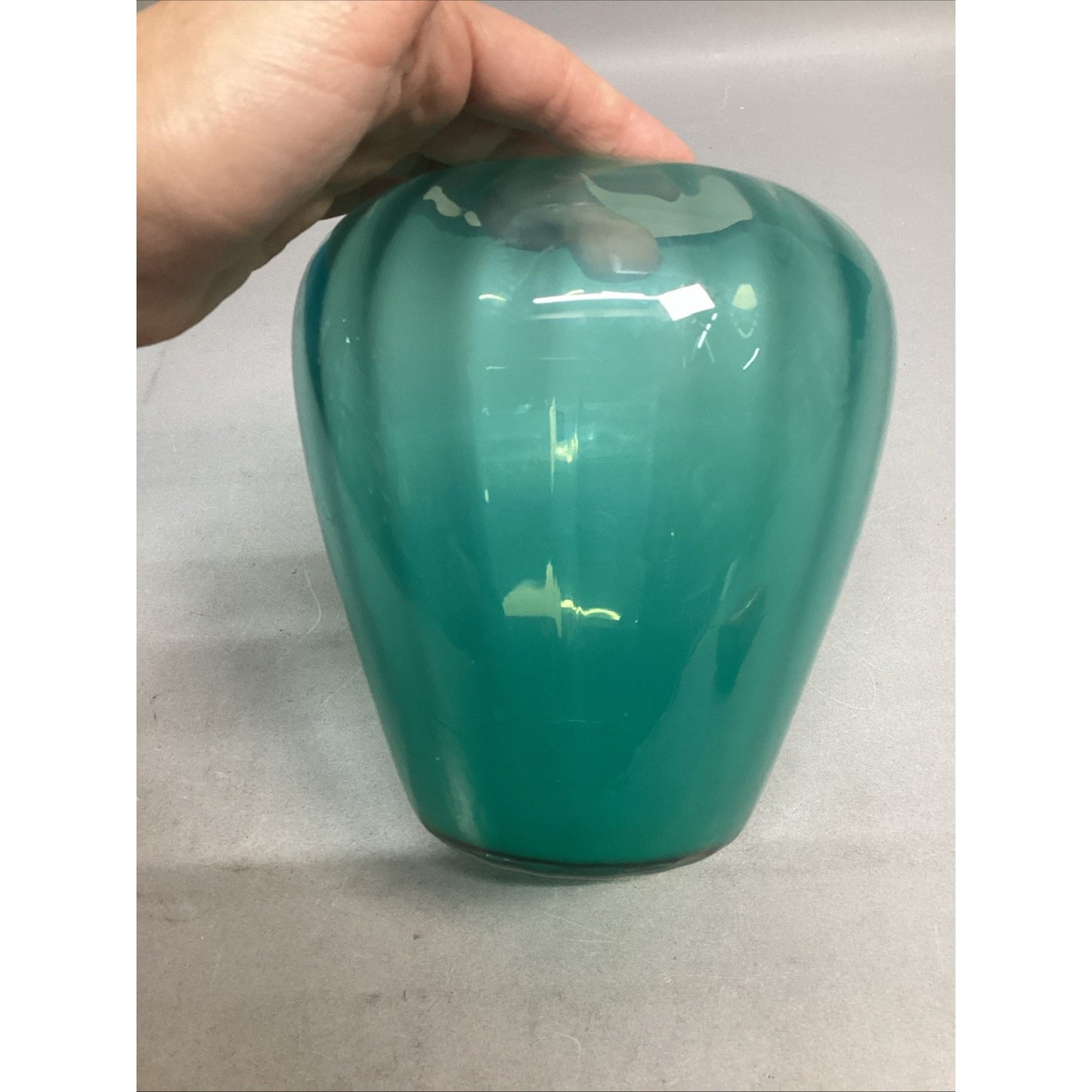 Sea Foam Green Glass Swirly Vase - 7”H