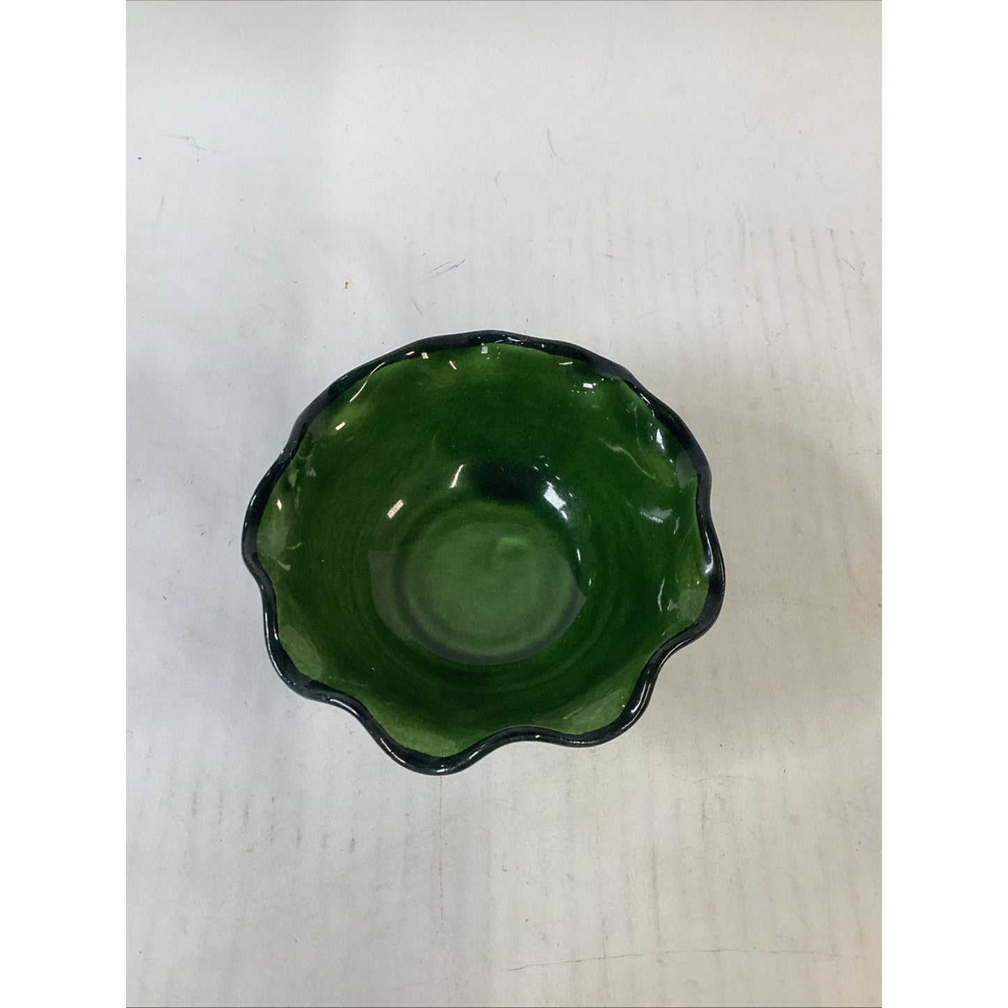 Vintage Hand Painted Dark Green Compote Candy Dish