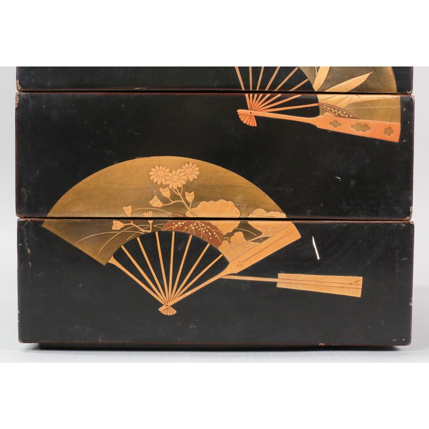 Japanese Meiji Style Lacquer Jubako Fan Motif