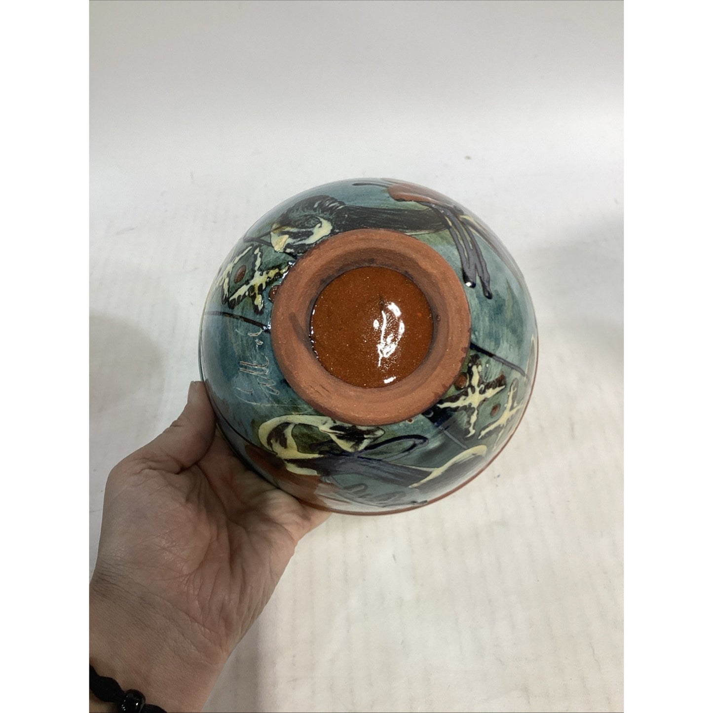 Lot Of 3 Hand Painted Glazed Pottery Bowls - 3.75”Hx6.5”D