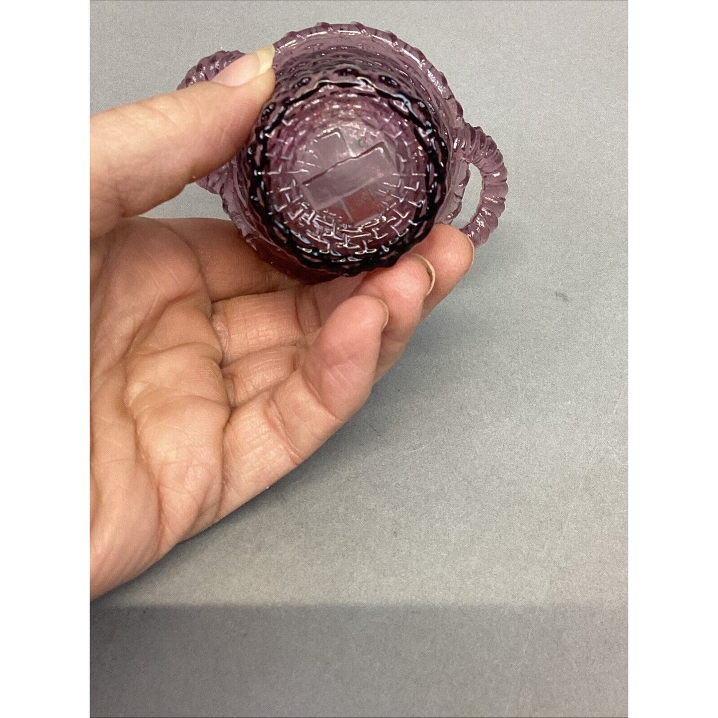 Boyd Glass Purple Amethyst Basket with Handles Toothpick Holder