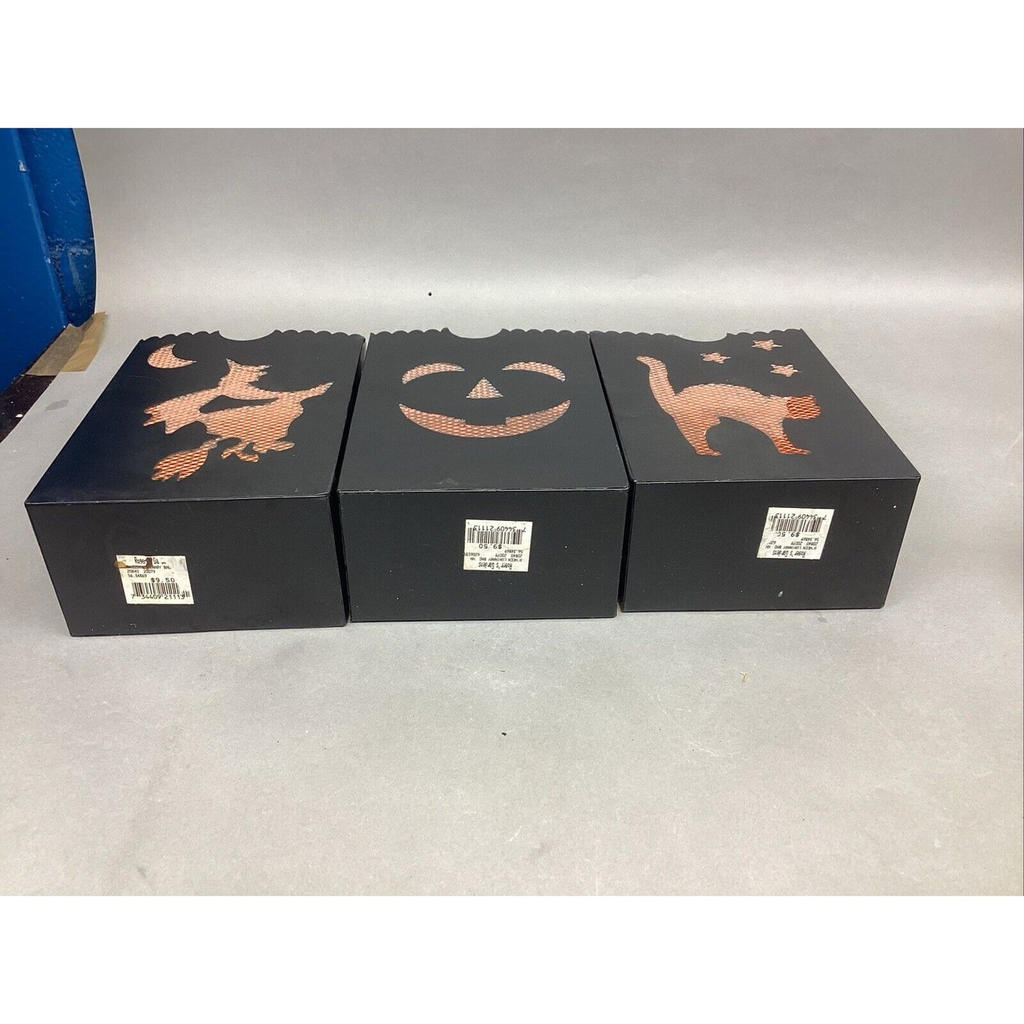 Set Of 6 Halloween Luminaries Lanterns & 3 Orange Candle Holders